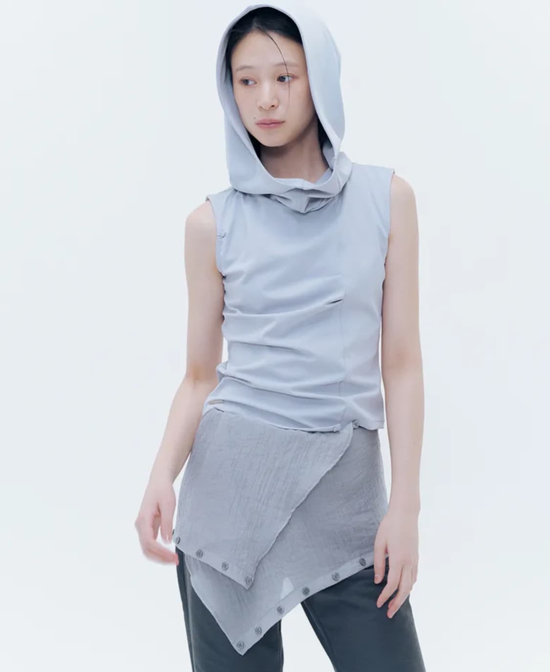 Cowl neck pintuck sleeveless GREY 상품이미지1