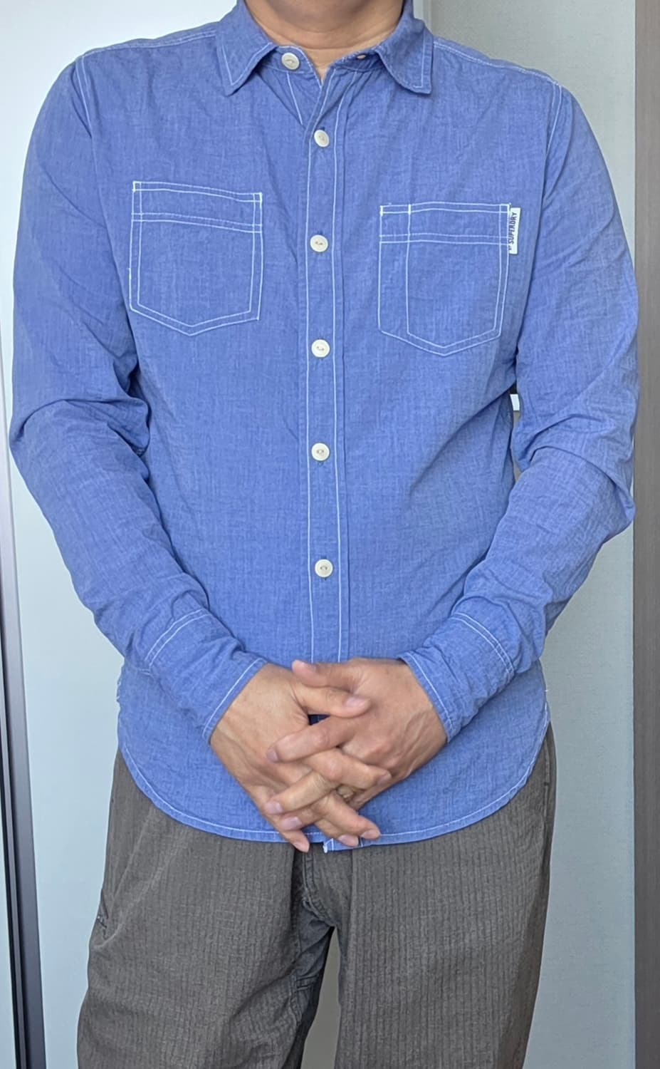 슈퍼드라이(SUPERDRY) 코튼 롱슬리브 샴브레이 셔츠 블루 (M 상품이미지1