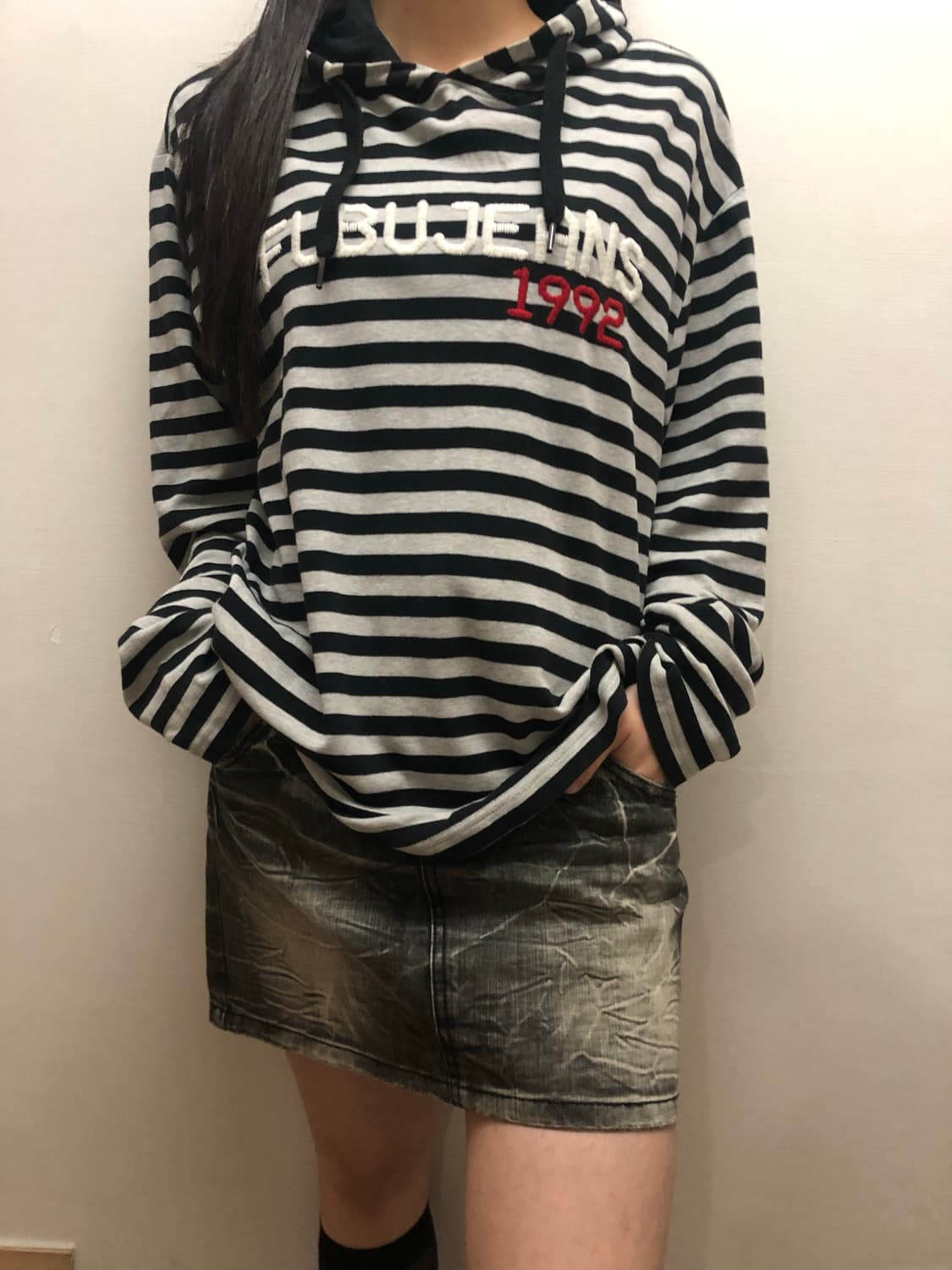 빈티지 푸부 스트라이프 그레이 후디 상품이미지3