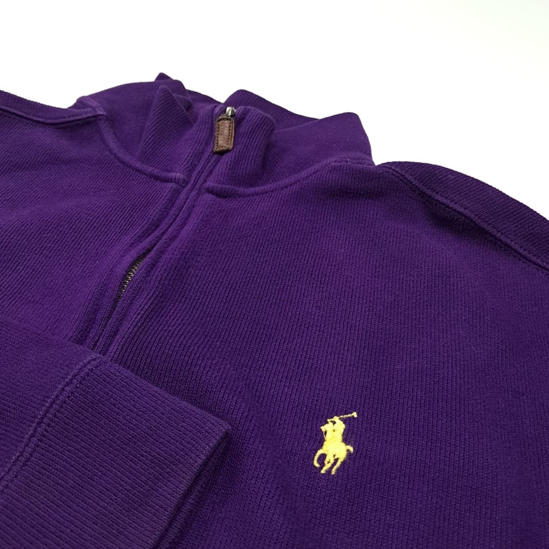 CL413 L 폴로 90s 코튼 가죽풀러 퍼플 하프집업 니트 스웨터 상품이미지3