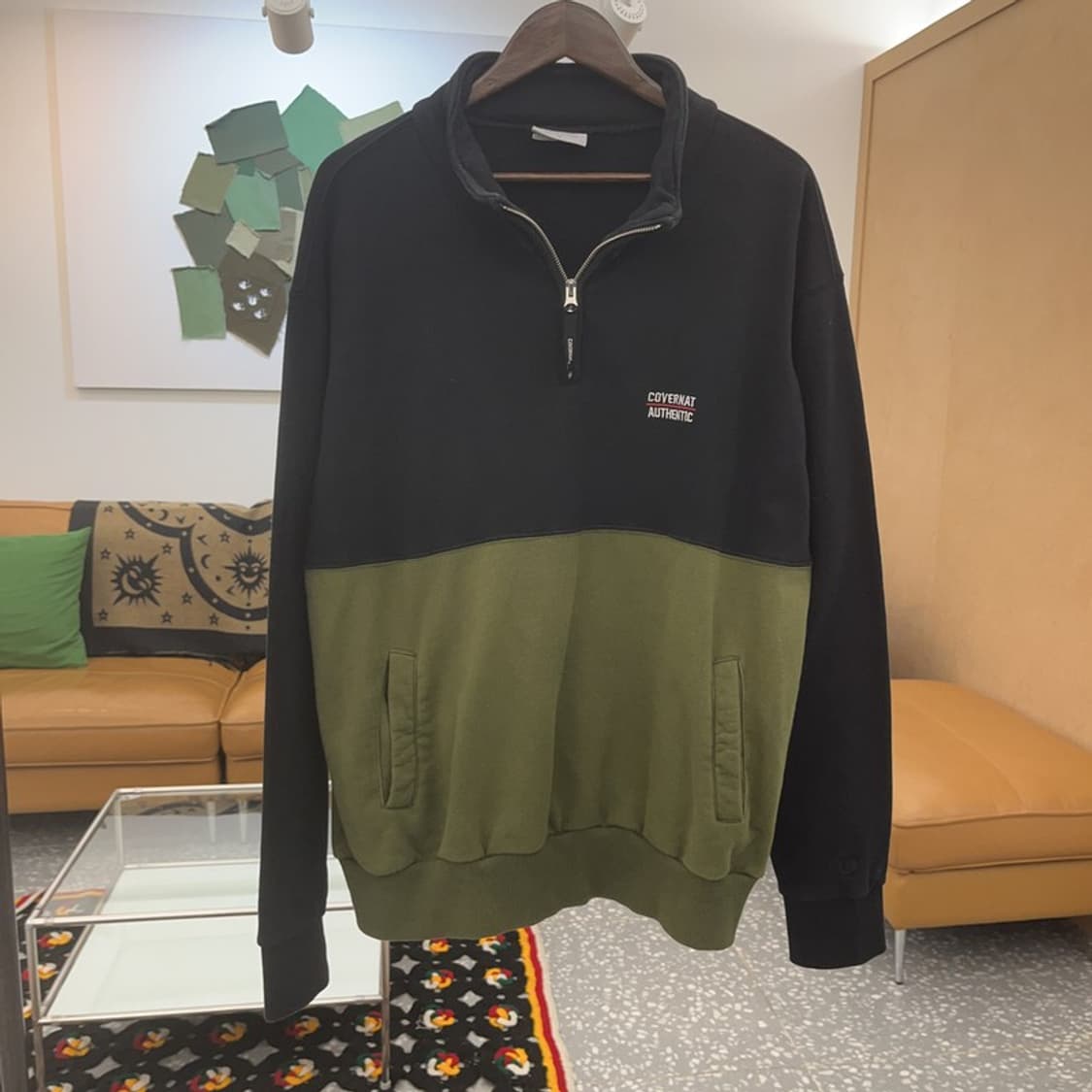 커버낫 캐주얼 올리브카키 배색 반집업 맨투맨 XL C07841 상품이미지3