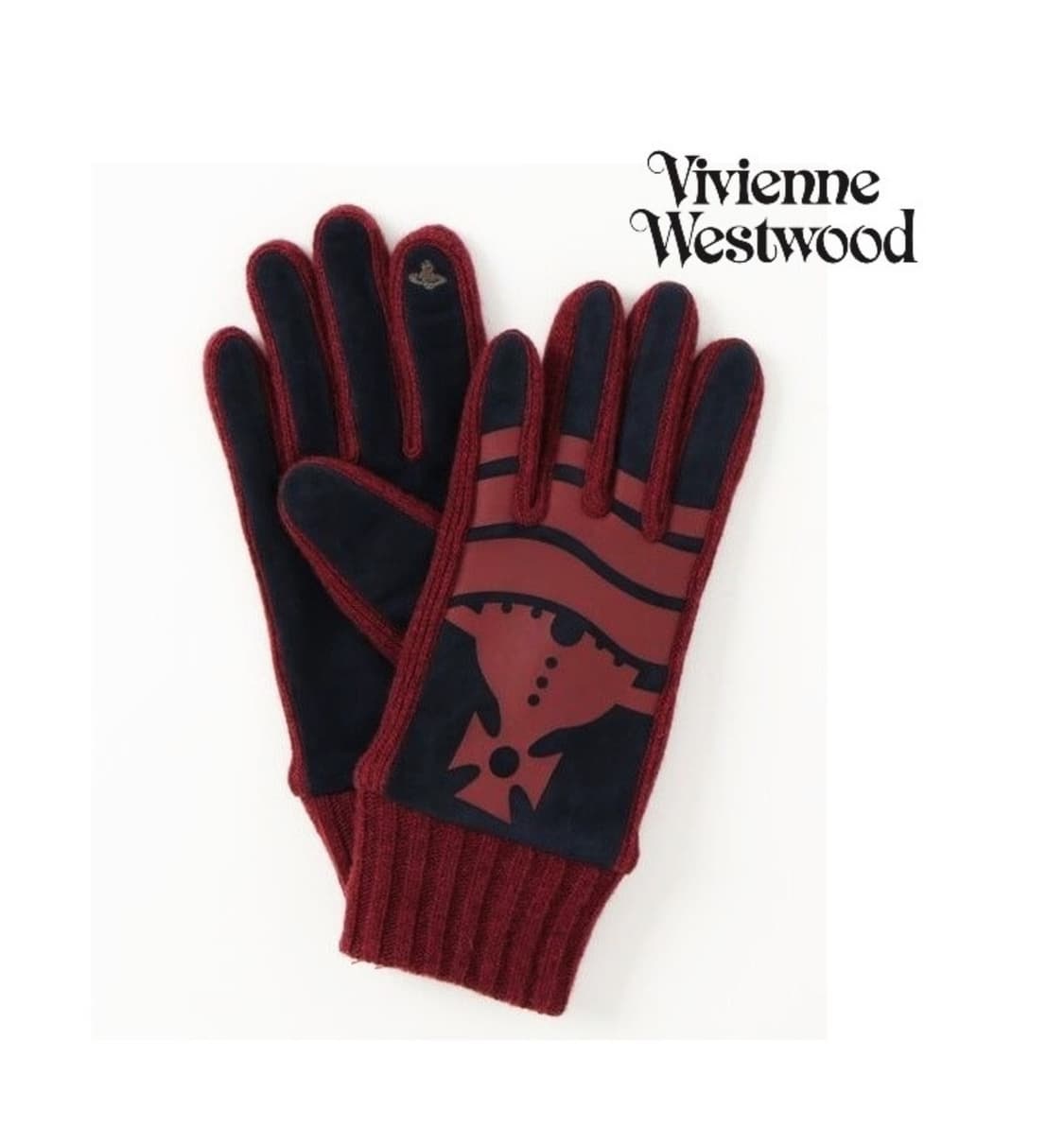비비안 웨스트우드 스웨이드 니트 콤비 장갑 / 와인 (새상품) 상품이미지1