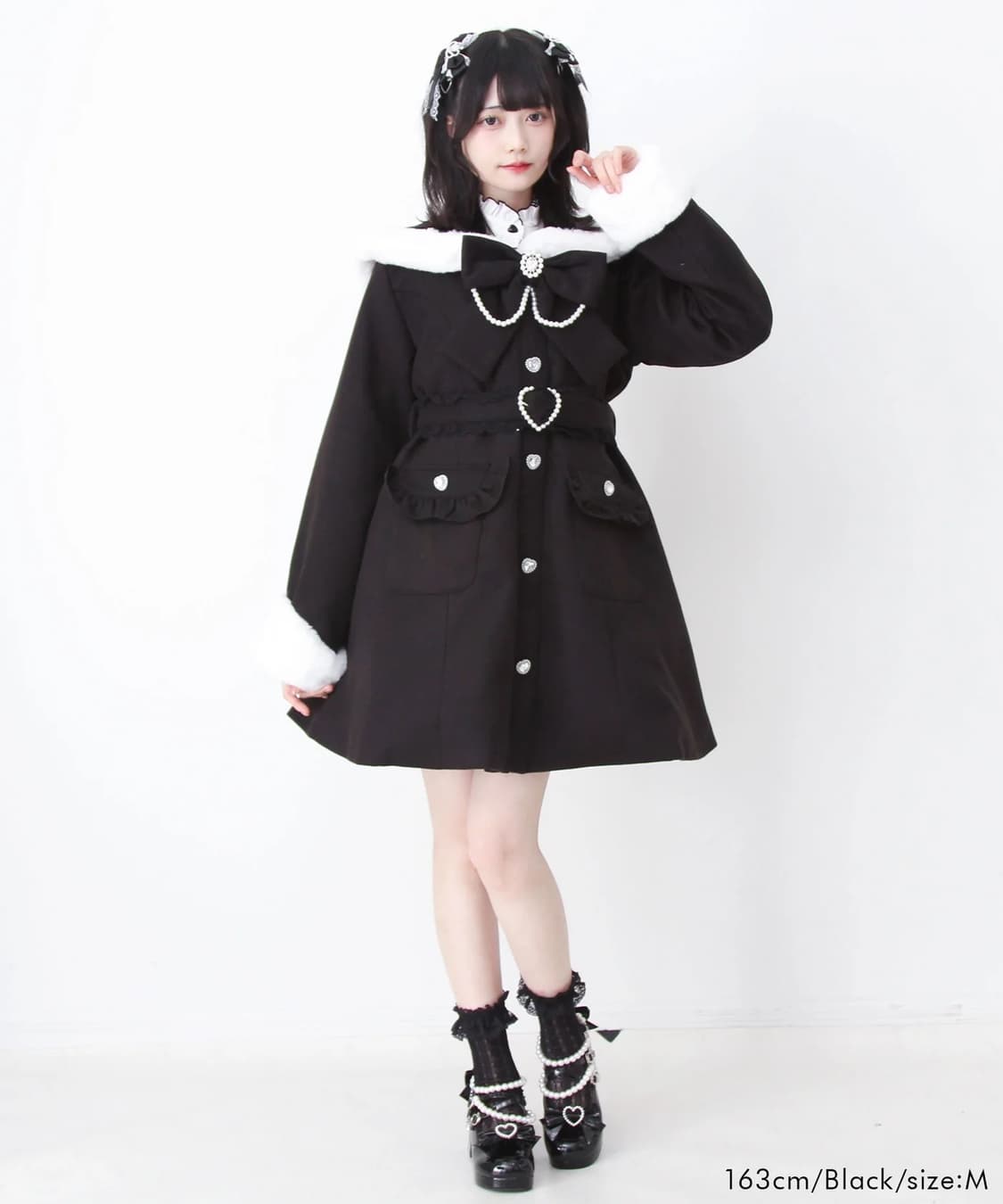 디어마이러브 코트 양산형 지뢰계 로리타 블랙 벨트 일브 셋업 리즈리사 상품이미지1