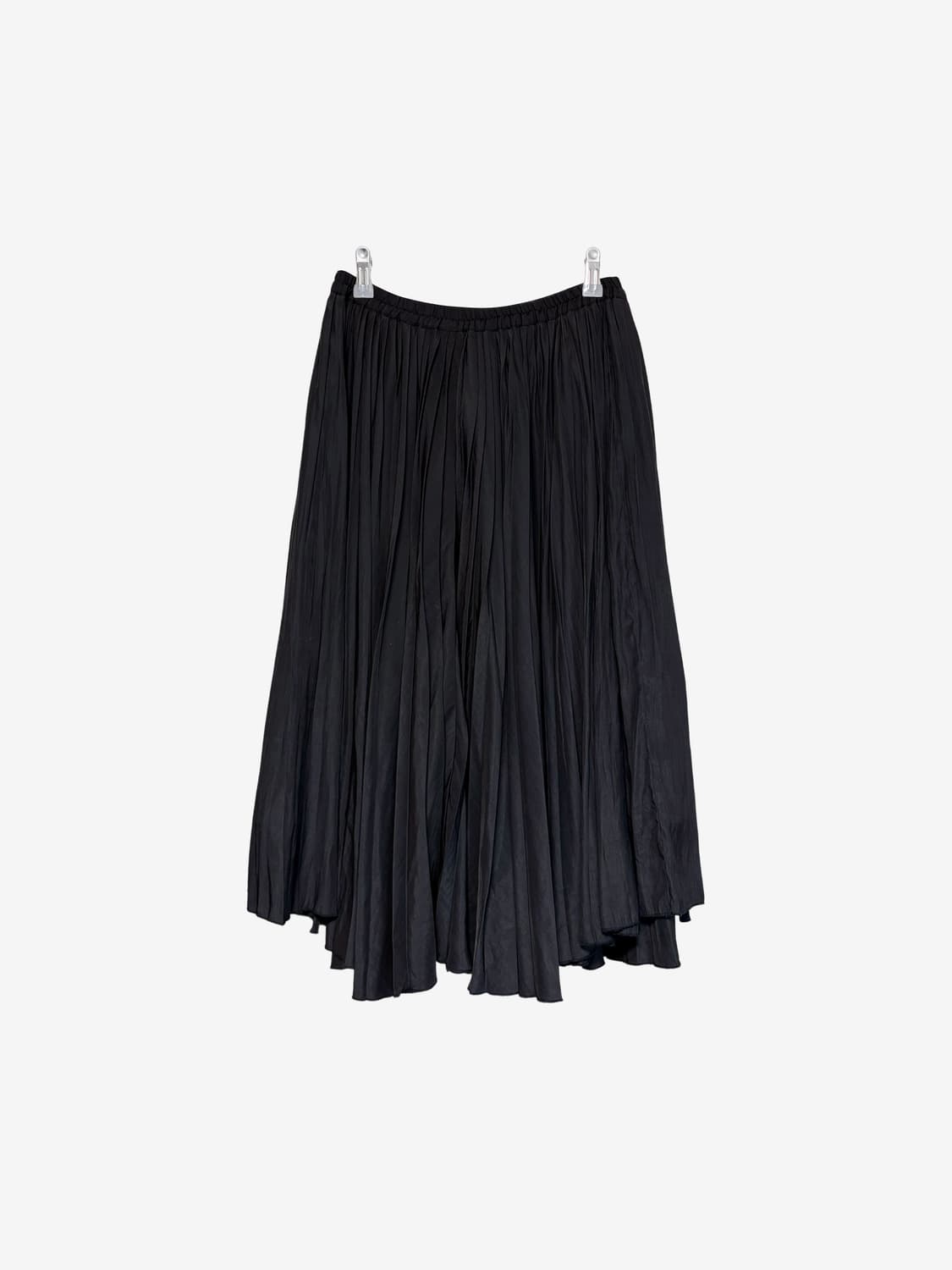 Pleated Round-Hem Long Skirt - Black 상품이미지7