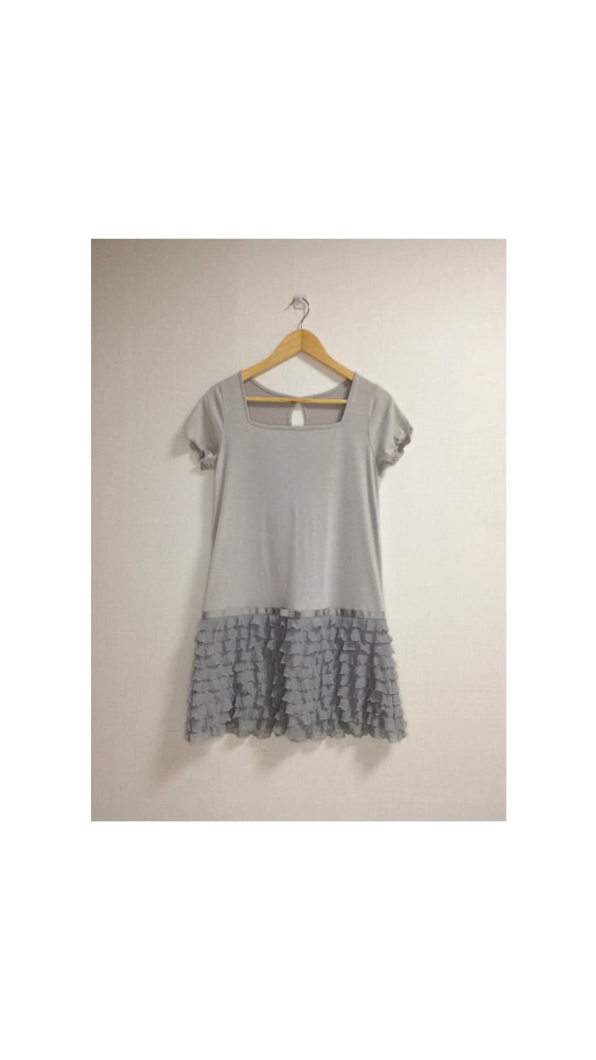 빈티지 연그레이 겹프릴 롱 티셔츠 반팔 튜닉 상품이미지1