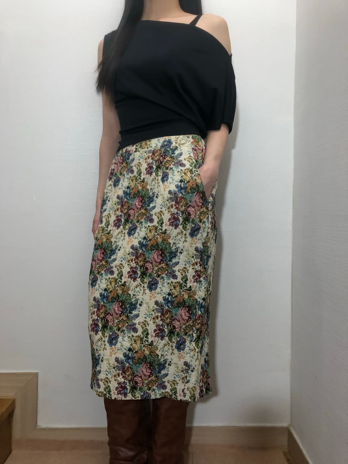 빈티지 베이지 자카드 스커트 상품이미지6