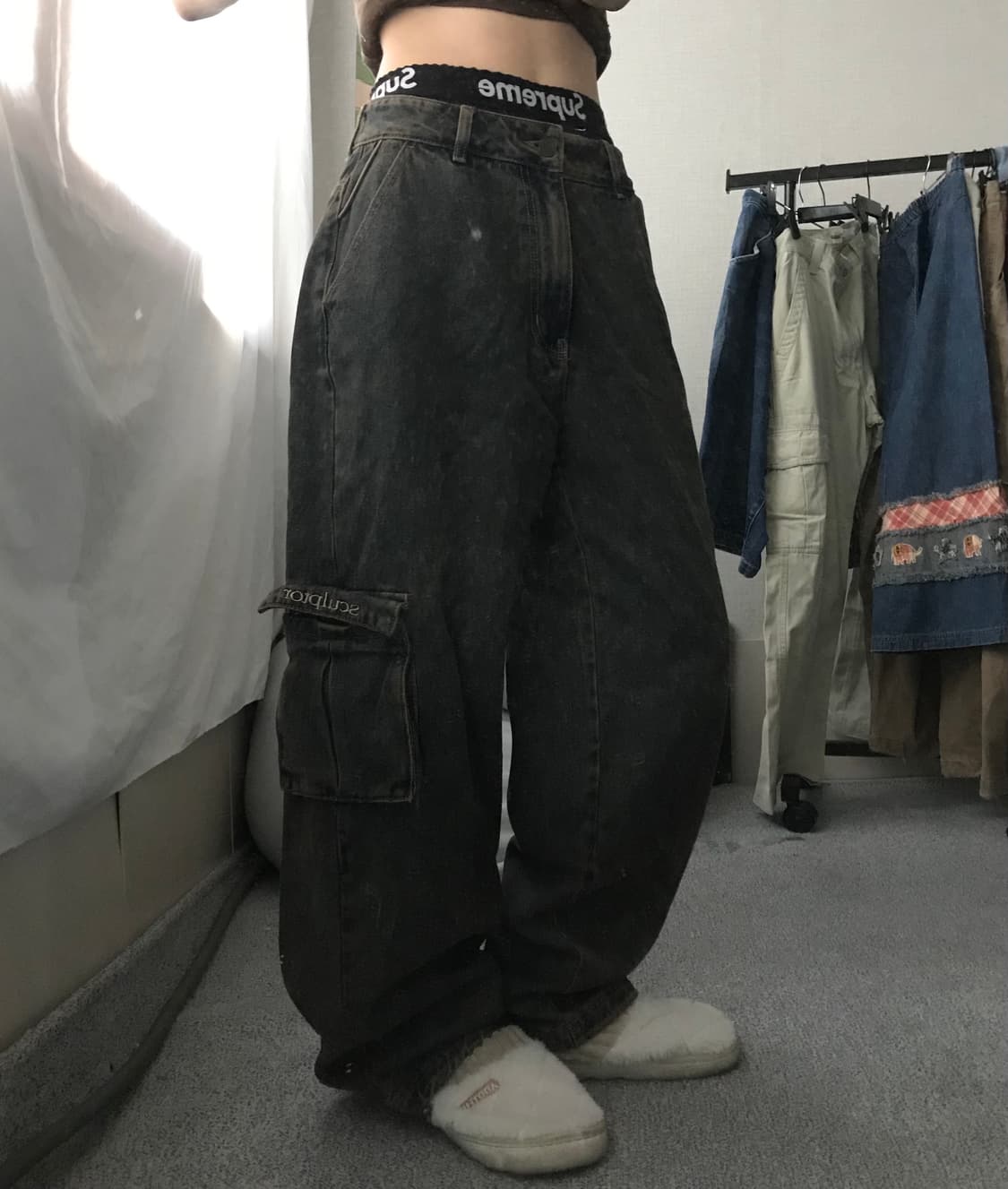 스컬프터 워시드 데님카고팬츠 상품이미지2
