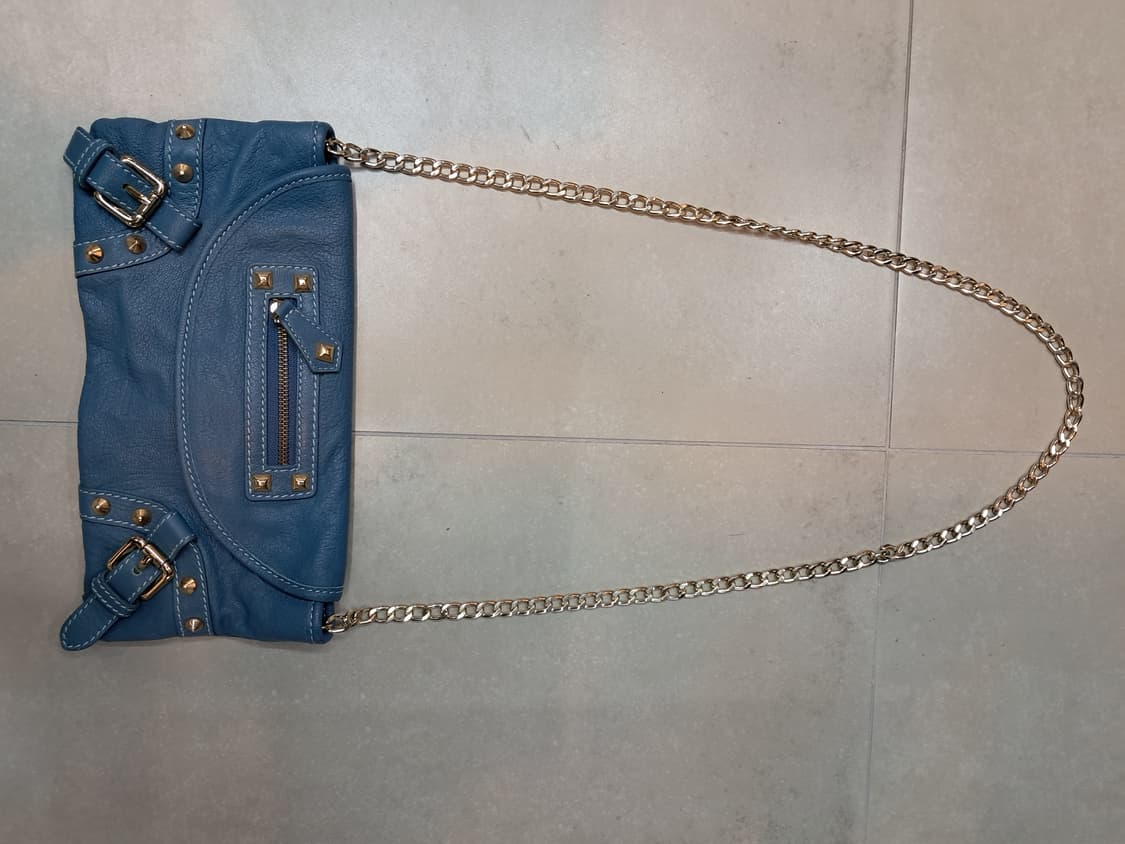 발망 가죽 체인 숄더백 블루 상품이미지2