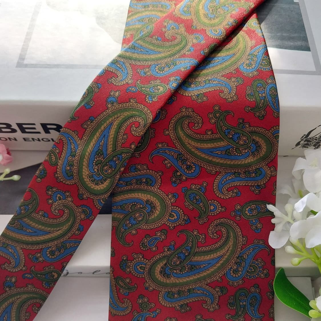 버버리 실크 레드 페이즐리 넥타이 9.5cm A+등급 K1969 상품이미지5