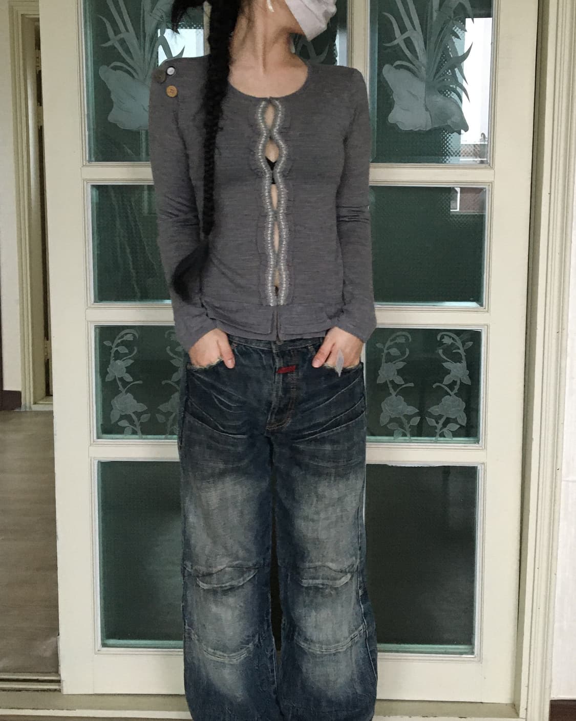 Lace trimming knit cardigan 상품이미지1