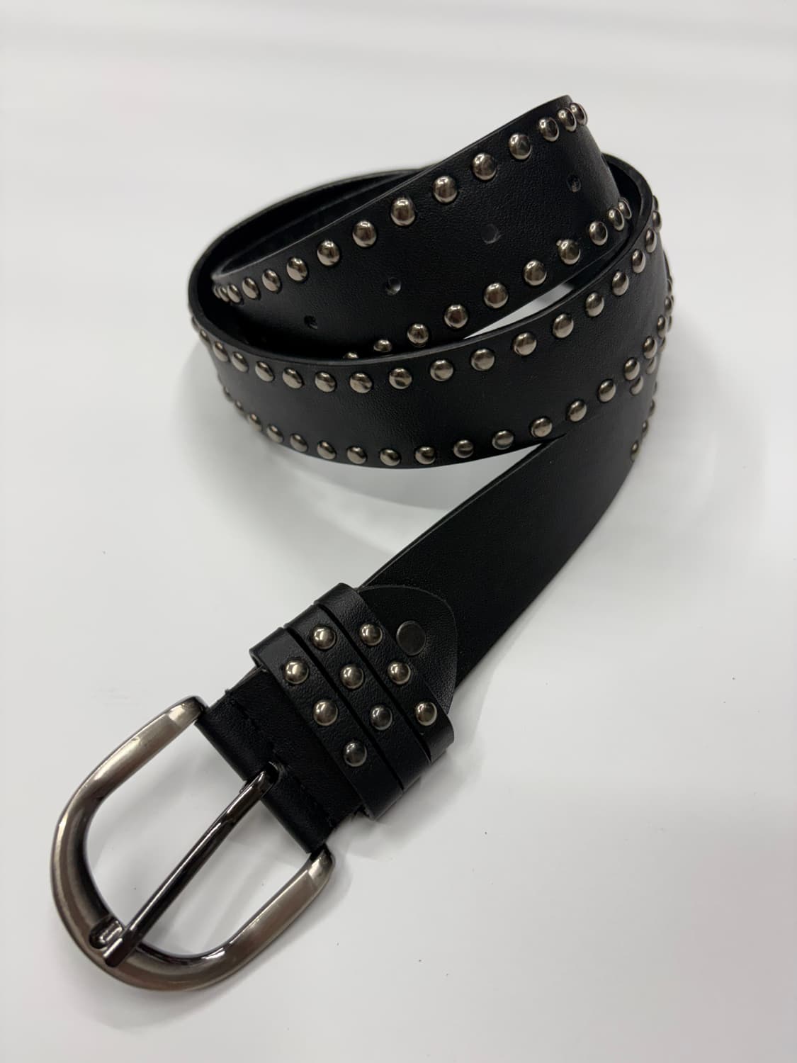 빈티지 더블 스터드 블랙 레더 벨트 Studded 상품이미지1