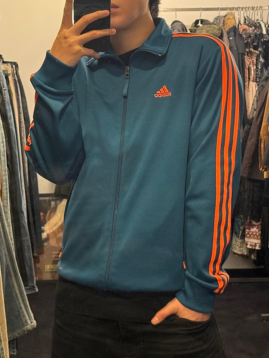 아디다스 청록색 주황색 져지 저지 트랙탑 집업 105 XL 올드스쿨 삼선 상품이미지1