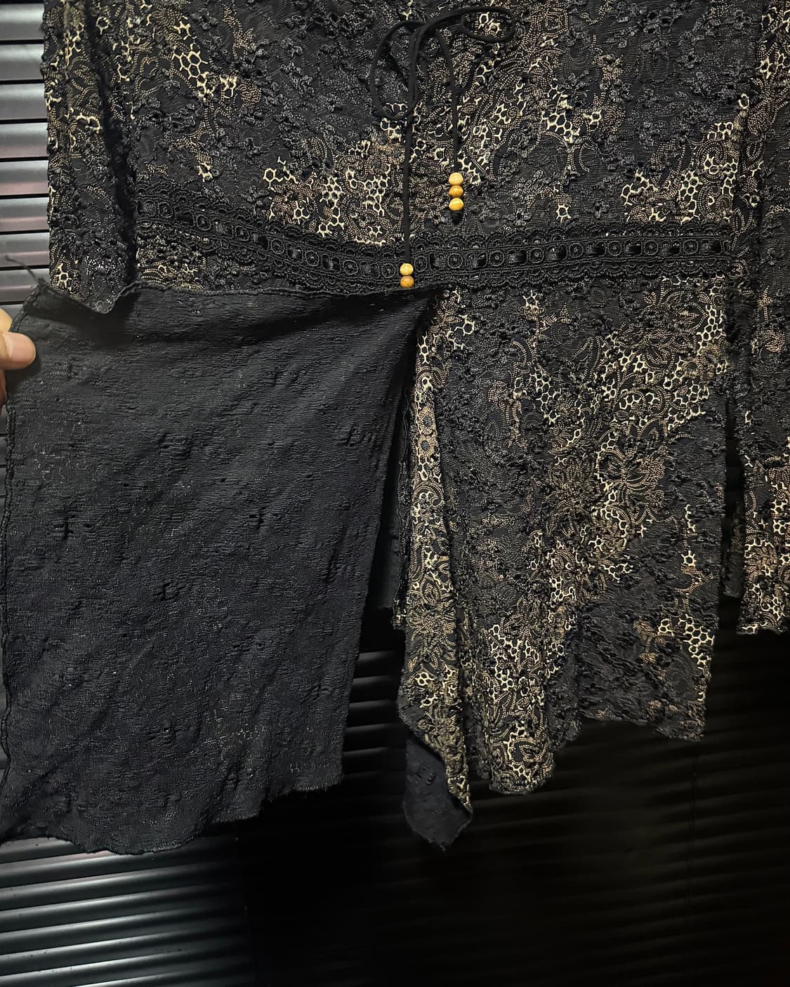 에스닉 레이스 블라우스 브라운 락 그런지 웨스턴 갸루 로리 고스 펑크  상품이미지5