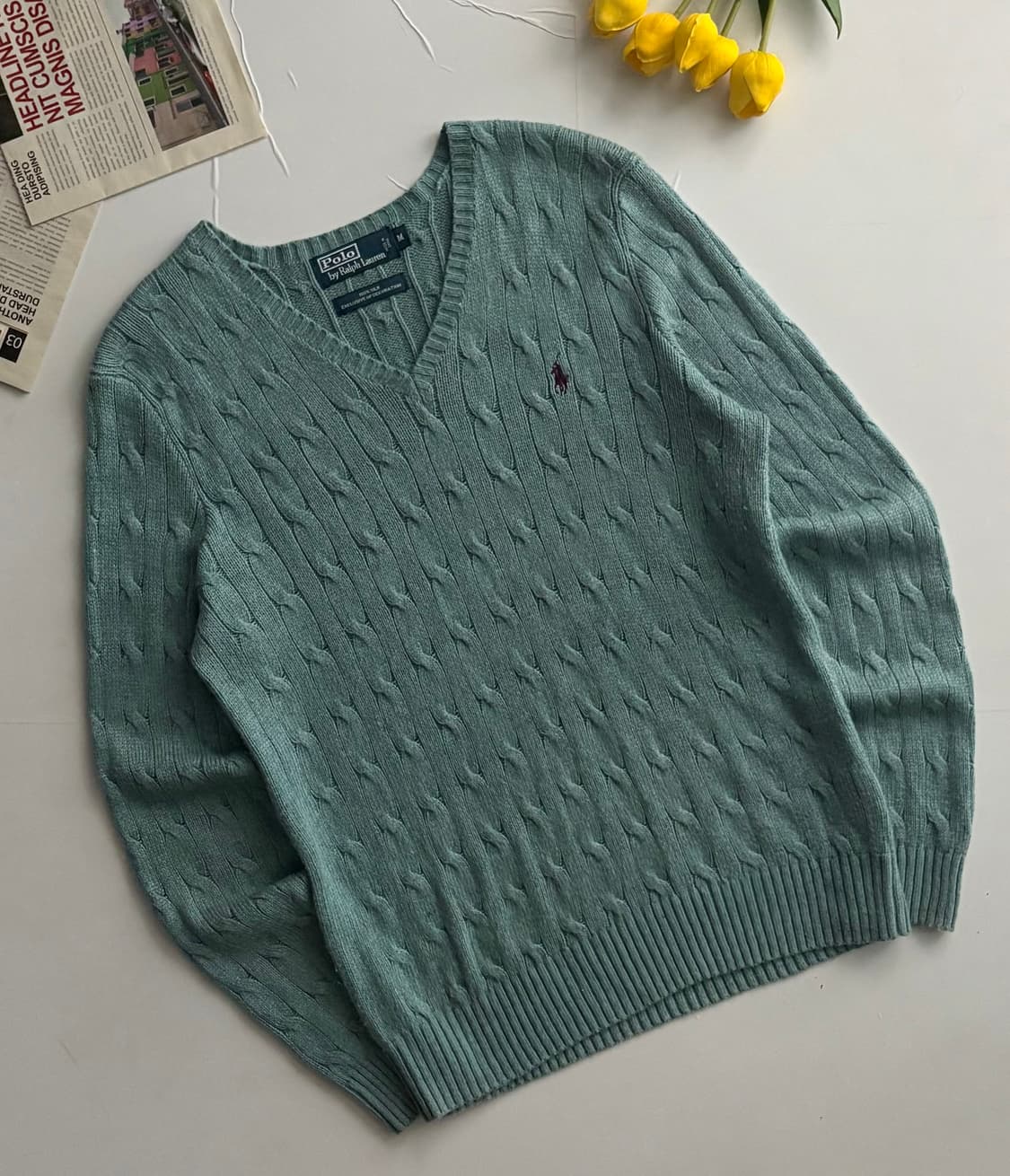 Polo 폴로랄프로렌 실크 V넥 케이블 니트 상품이미지1