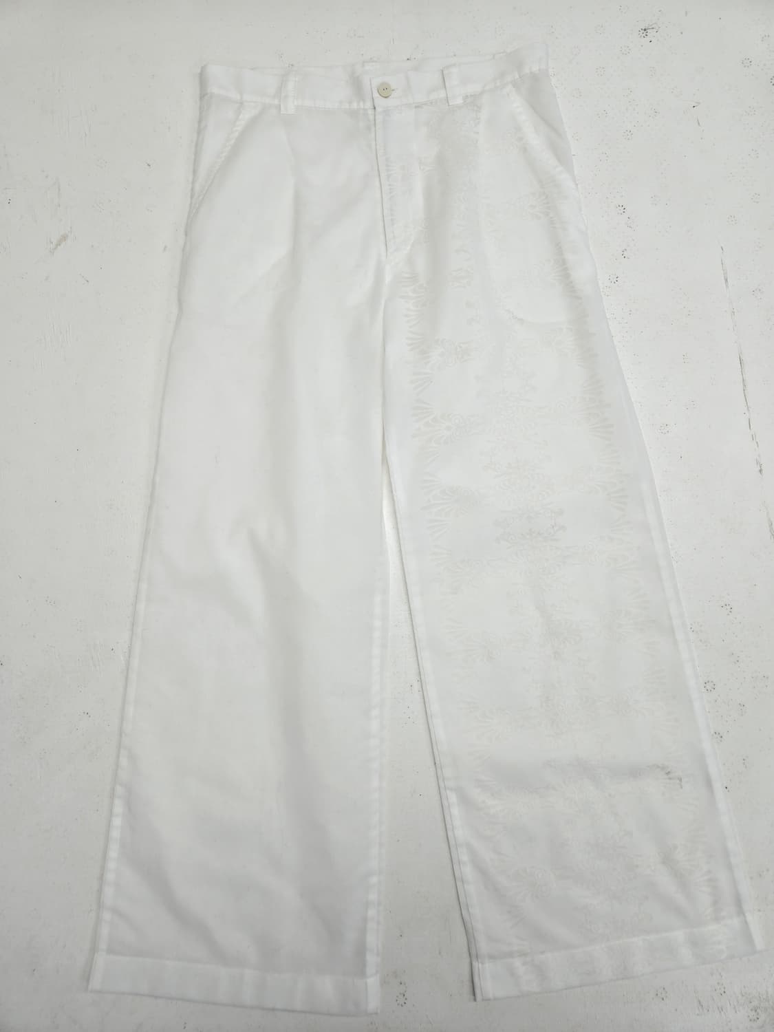 요지 야마모토 화이트 플라워 패턴 와이드 팬츠 상품이미지1