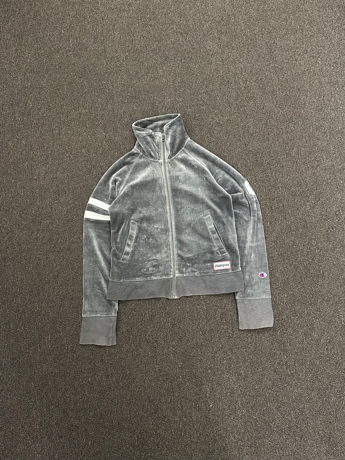 OS)챔피온 빈티지 여성 그레이 벨벳 집업 상품이미지3