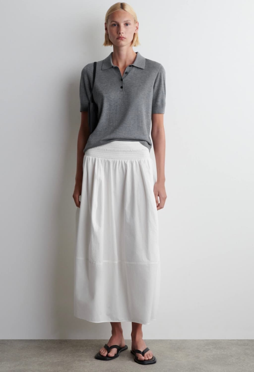 Cos 코스 치마 스모킹 패널 미디 스커트 화이트 상품이미지1