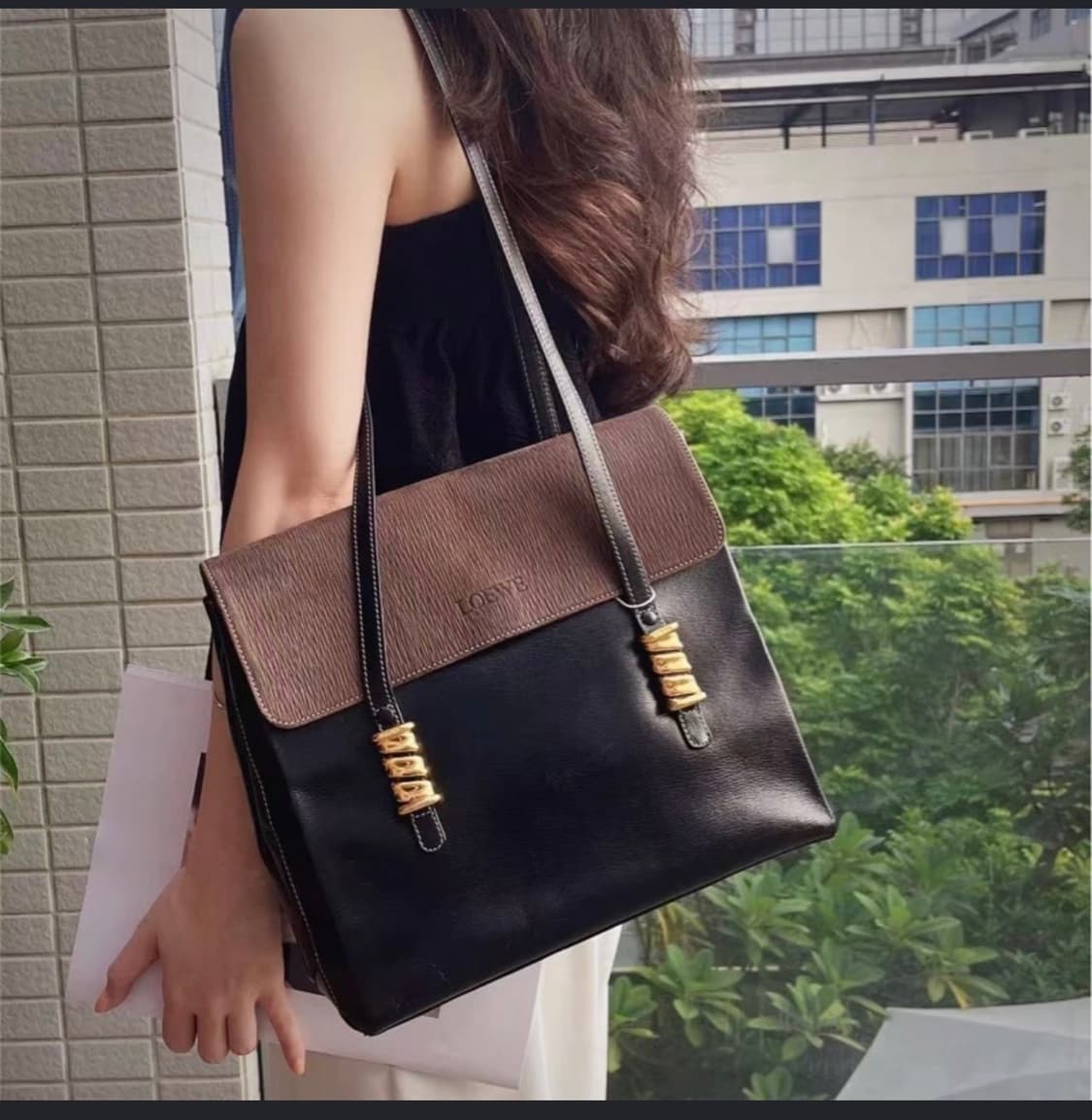 로에베 빈티지 베라스라인 숄더,초코/블랙 상품이미지9