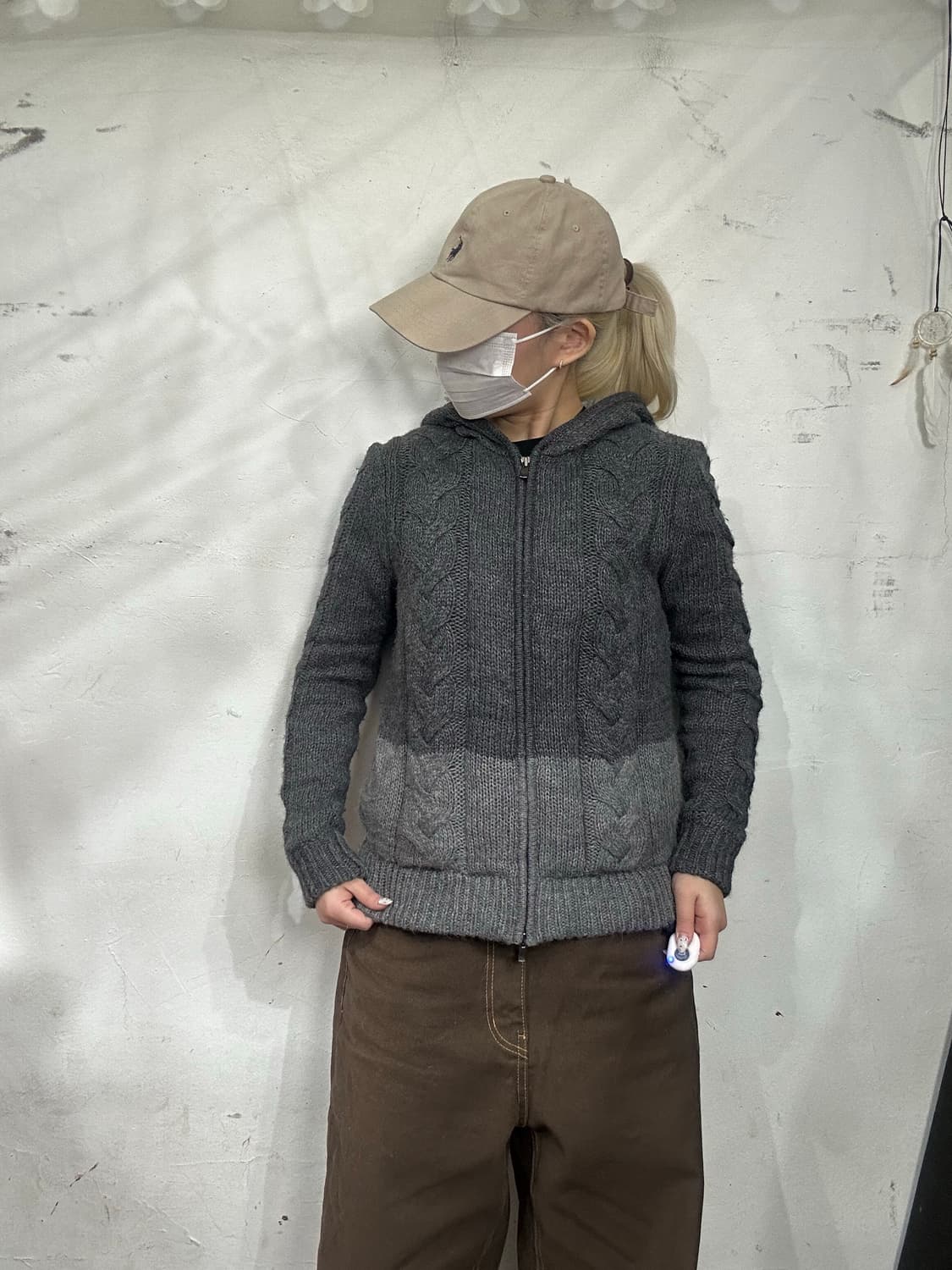 띠어리 일본판 그레이 여성용 꽈배기 니트 후드 집업 S 상품이미지2