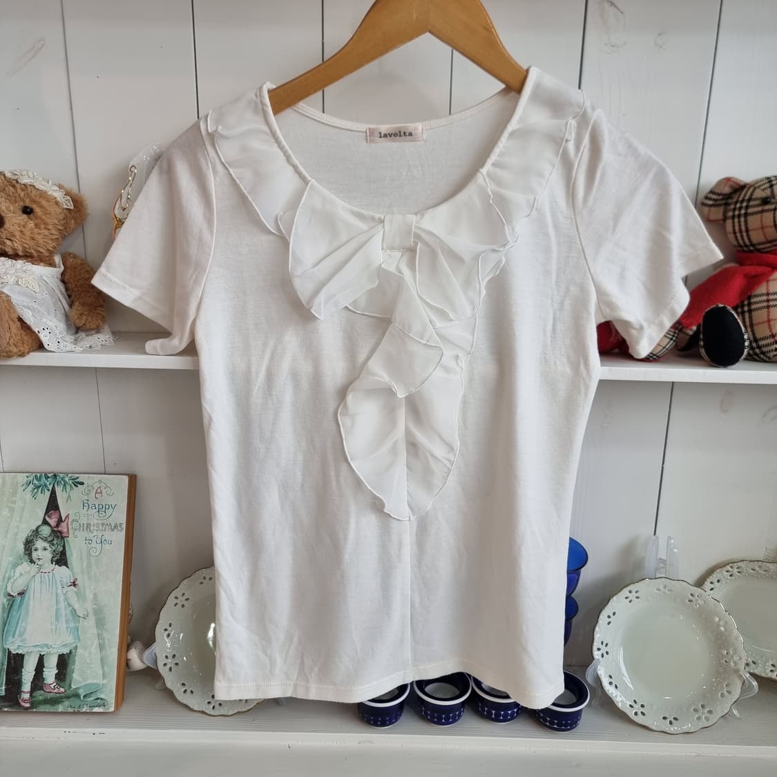 아이보리 쉬폰 러플 리본 반팔 티 상품이미지2