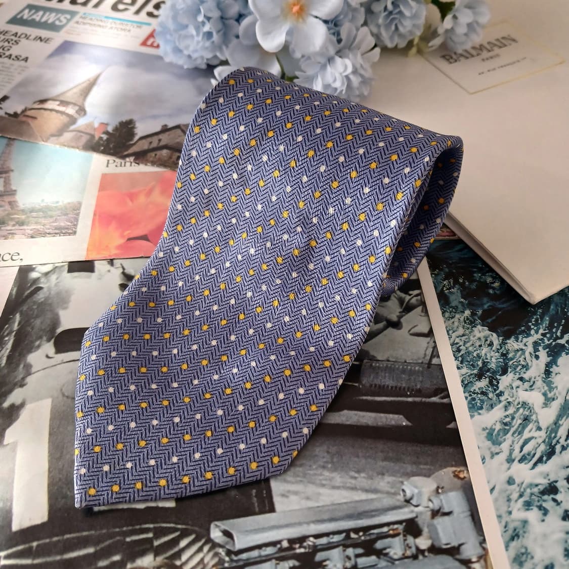 발망 실크 블루 헤링본 도트 넥타이 9.6cm A등급 A19173
 상품이미지2