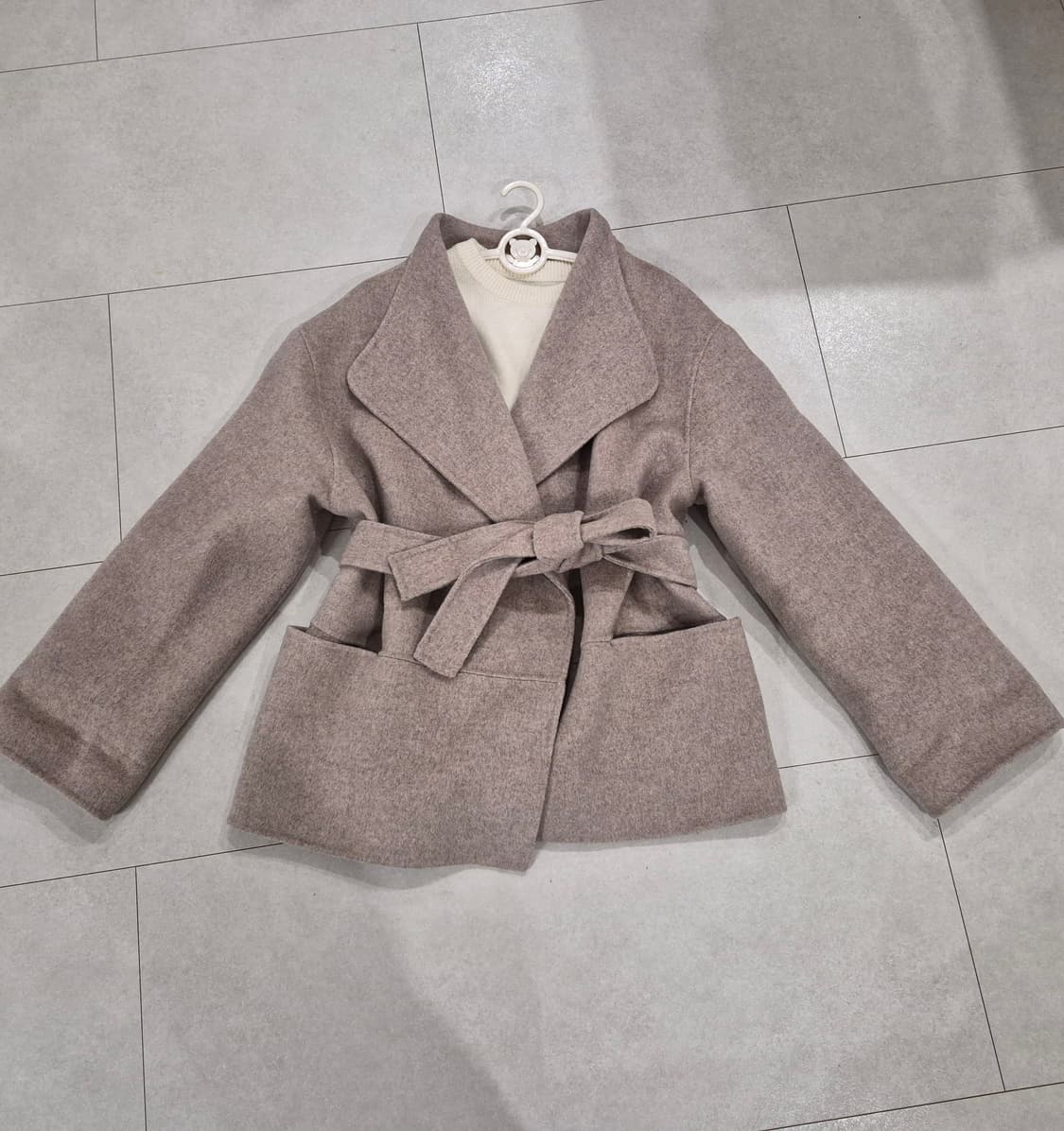 벨트 울 코트 토프 베이지 free 상품이미지3