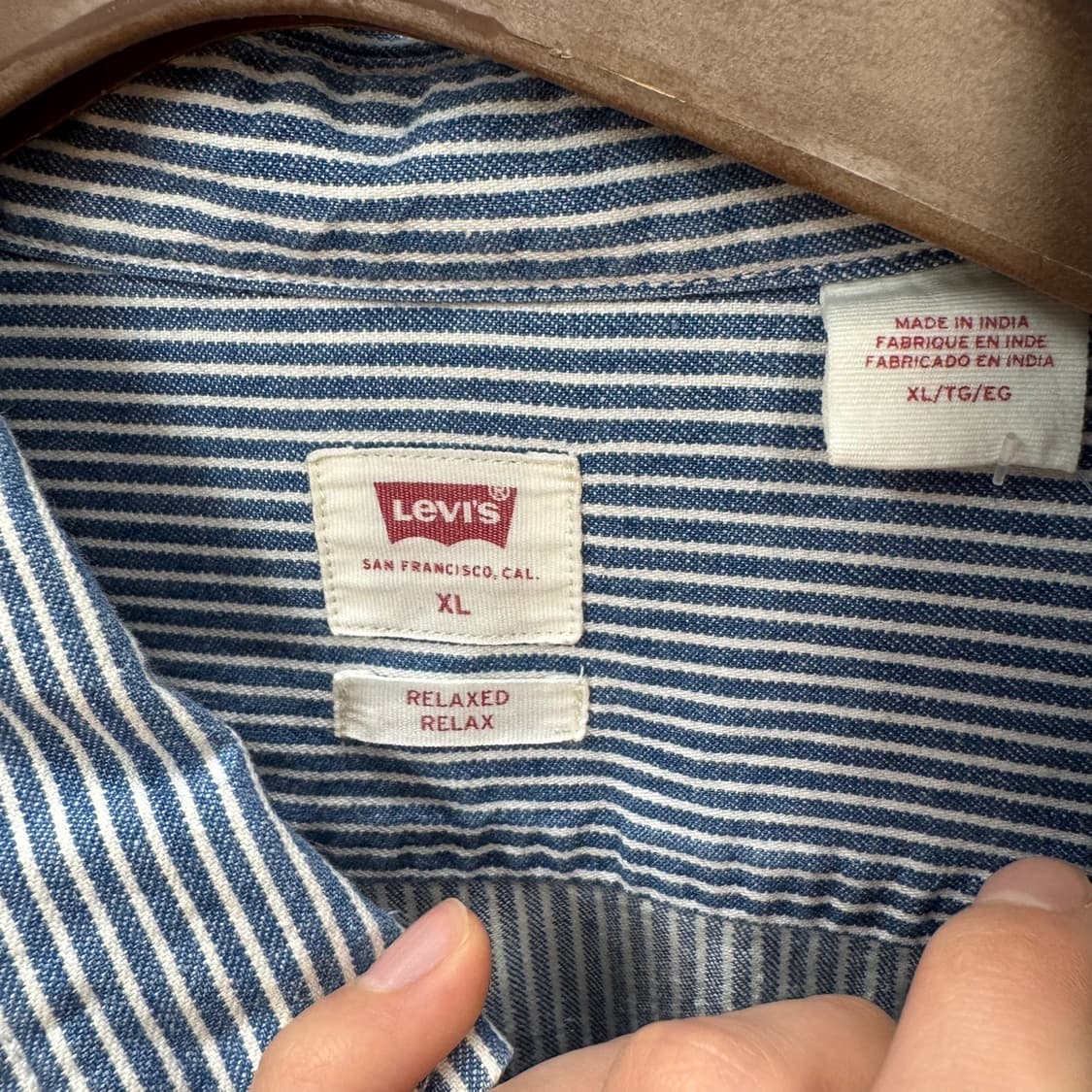 리바이스 워크 셔츠 스트라이프 패턴 투포켓 포인트 인디고 블루 상품이미지5