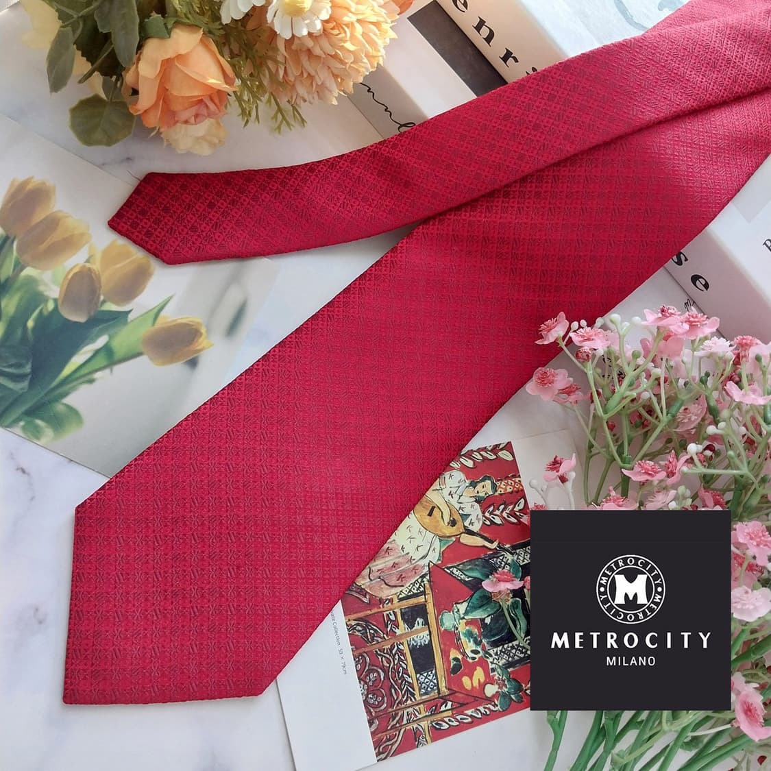 메트로시티 실크 레드 자카드 패턴 넥타이 8.7cm A+등급 K1475
 상품이미지1