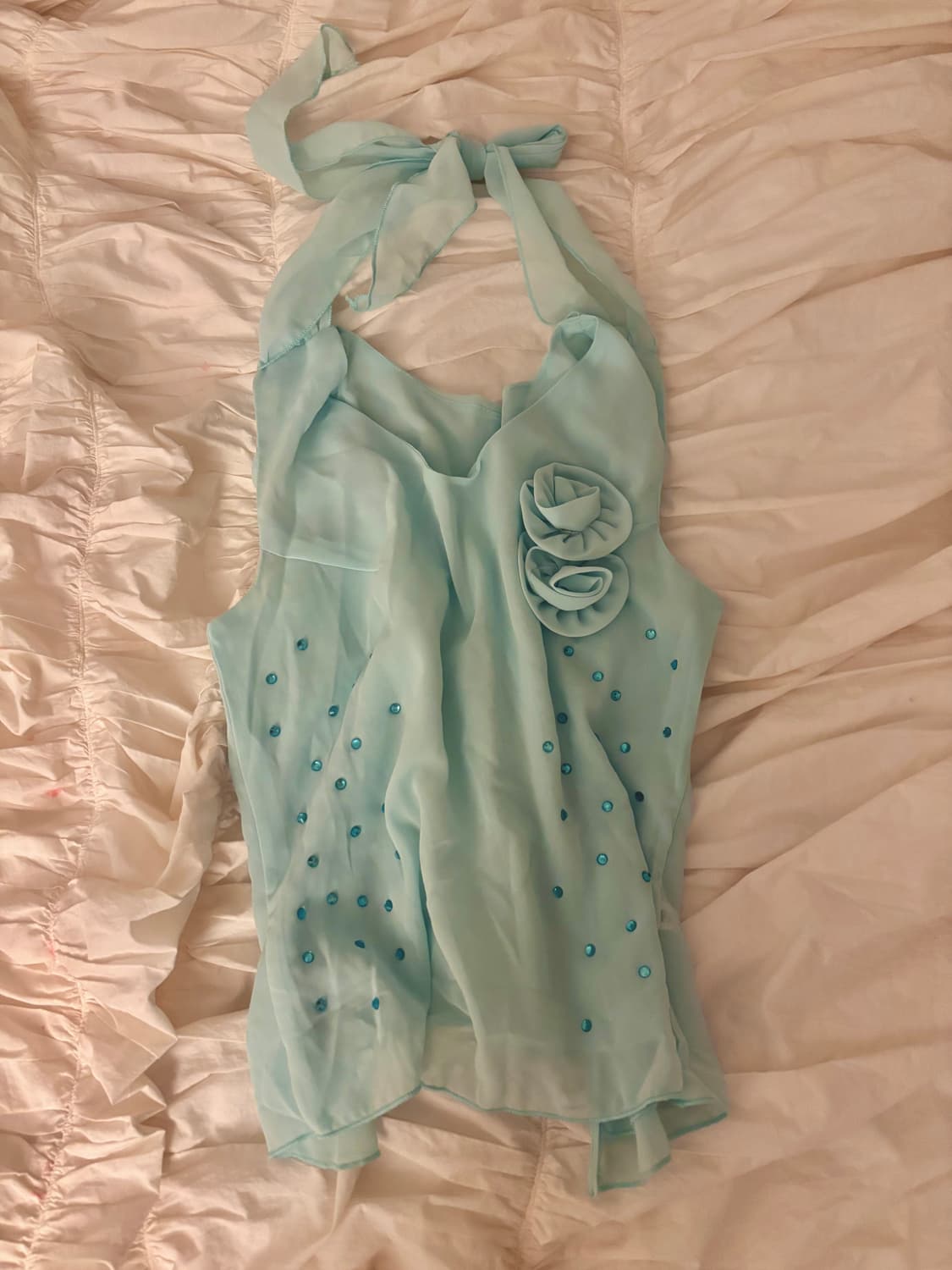 빈티지 민트 큐빅 로즈 슬리브리스 상품이미지1