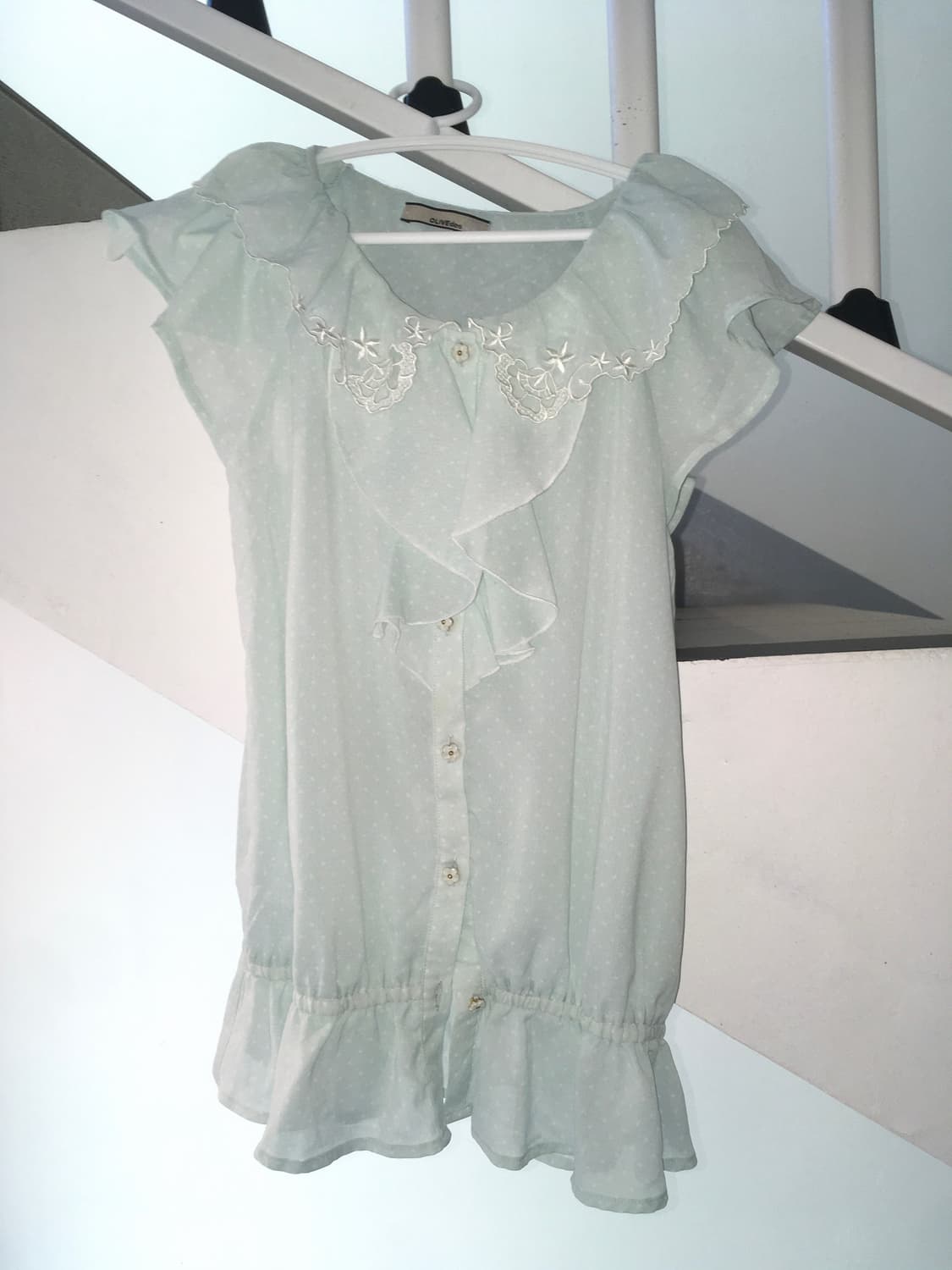 jpn vintage palemint dot ruffle blouse 상품이미지1