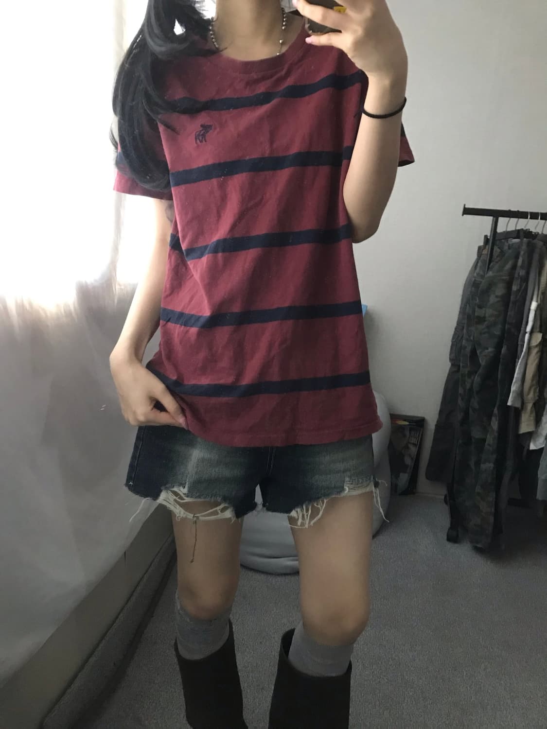 아베크롬비 버건디 스트라이프 반팔티셔츠 상품이미지2
