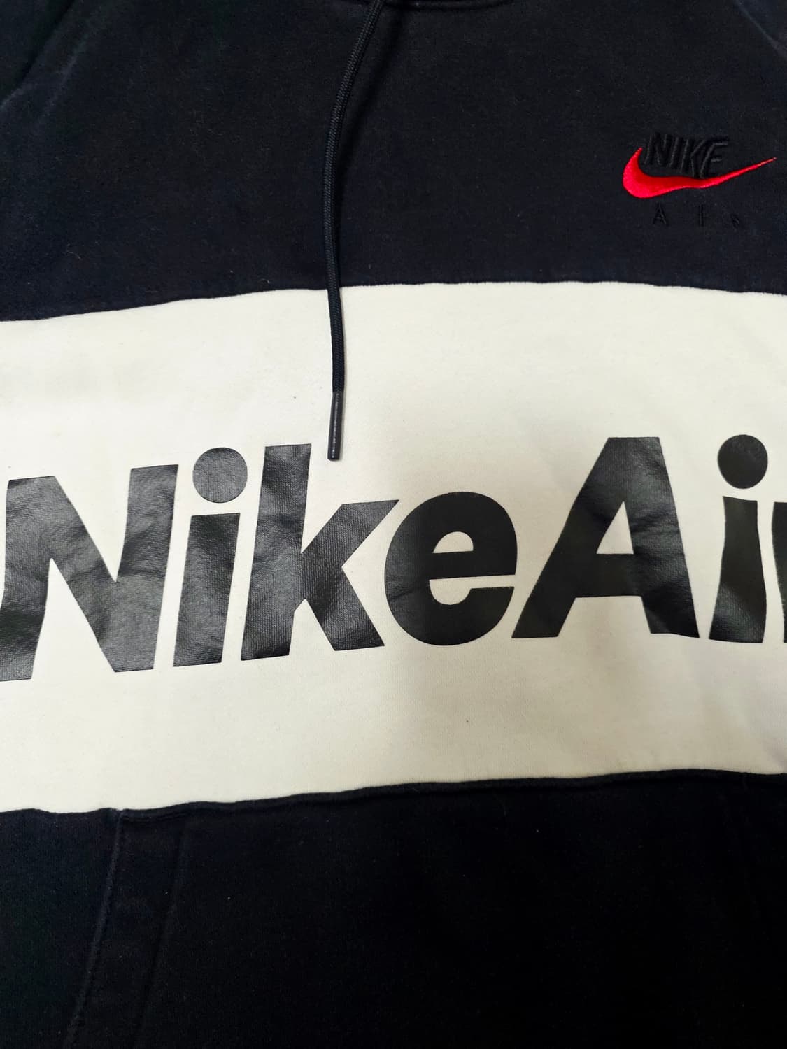 [나이키] 에어 빅로고 블랙 화이트 배색 기모 후드티 L 상품이미지3