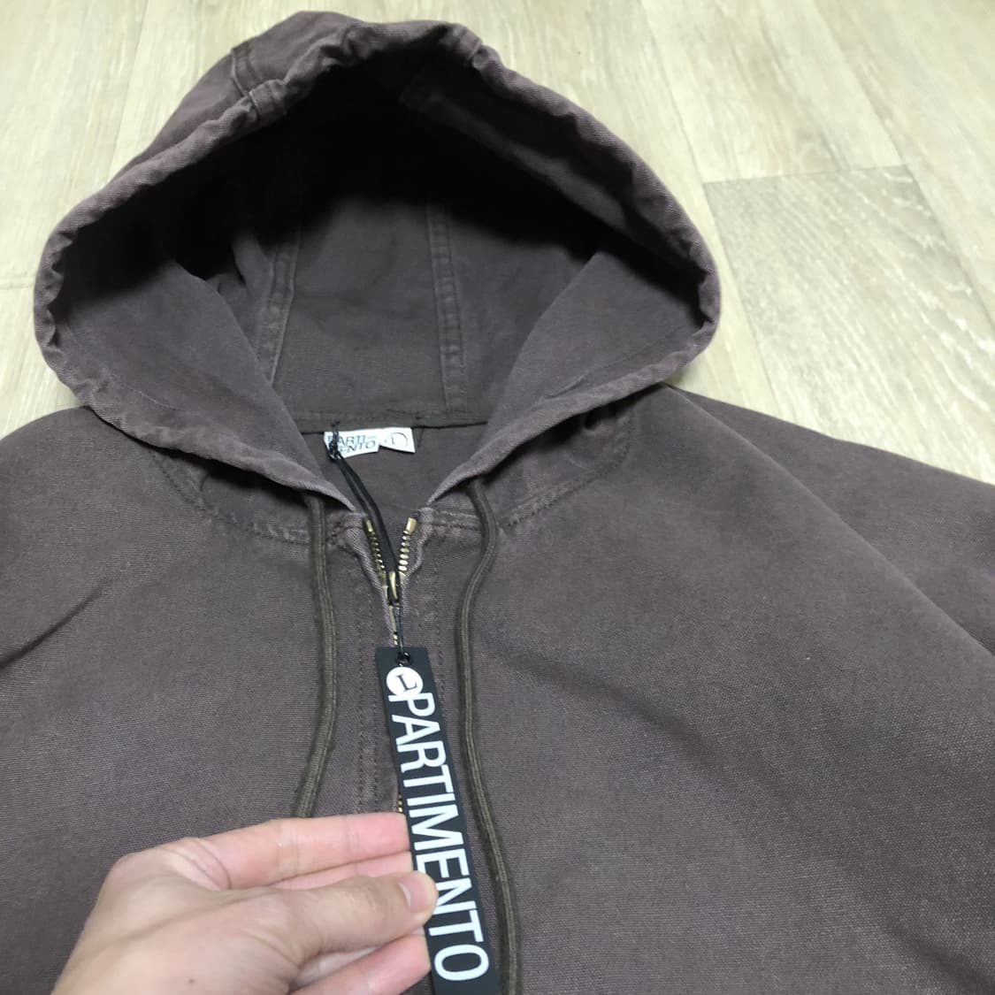 (L) 새상품 파르티멘토 VTG 워시드 워크 후드 집업 브라운 상품이미지2