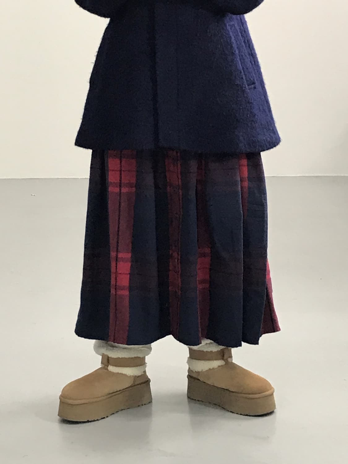Jpn Red & Navy Plaid Button Maxi Skirt 상품이미지1