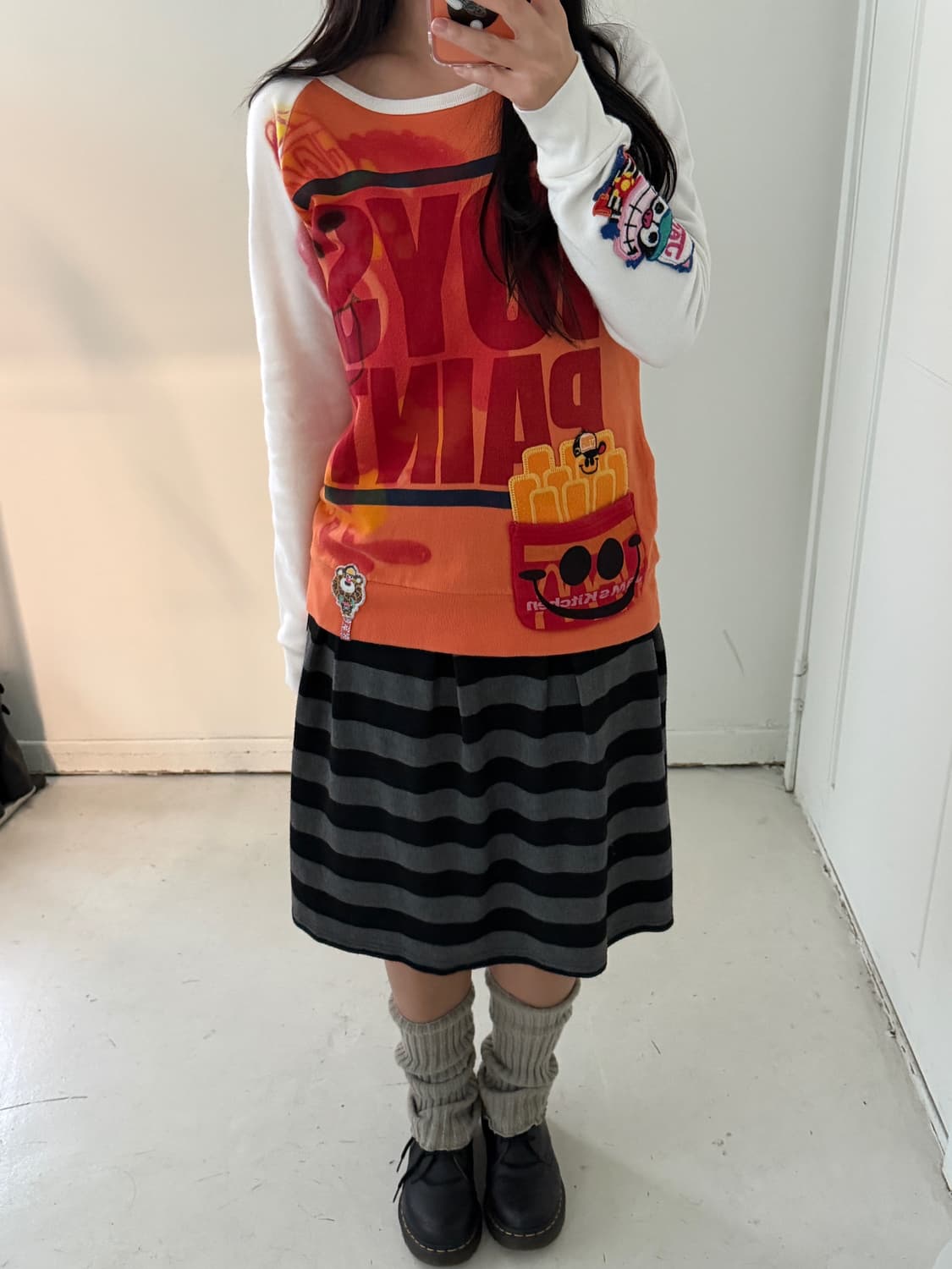 일본빈티지 스트라이프 핀턱 미디스커트 상품이미지4