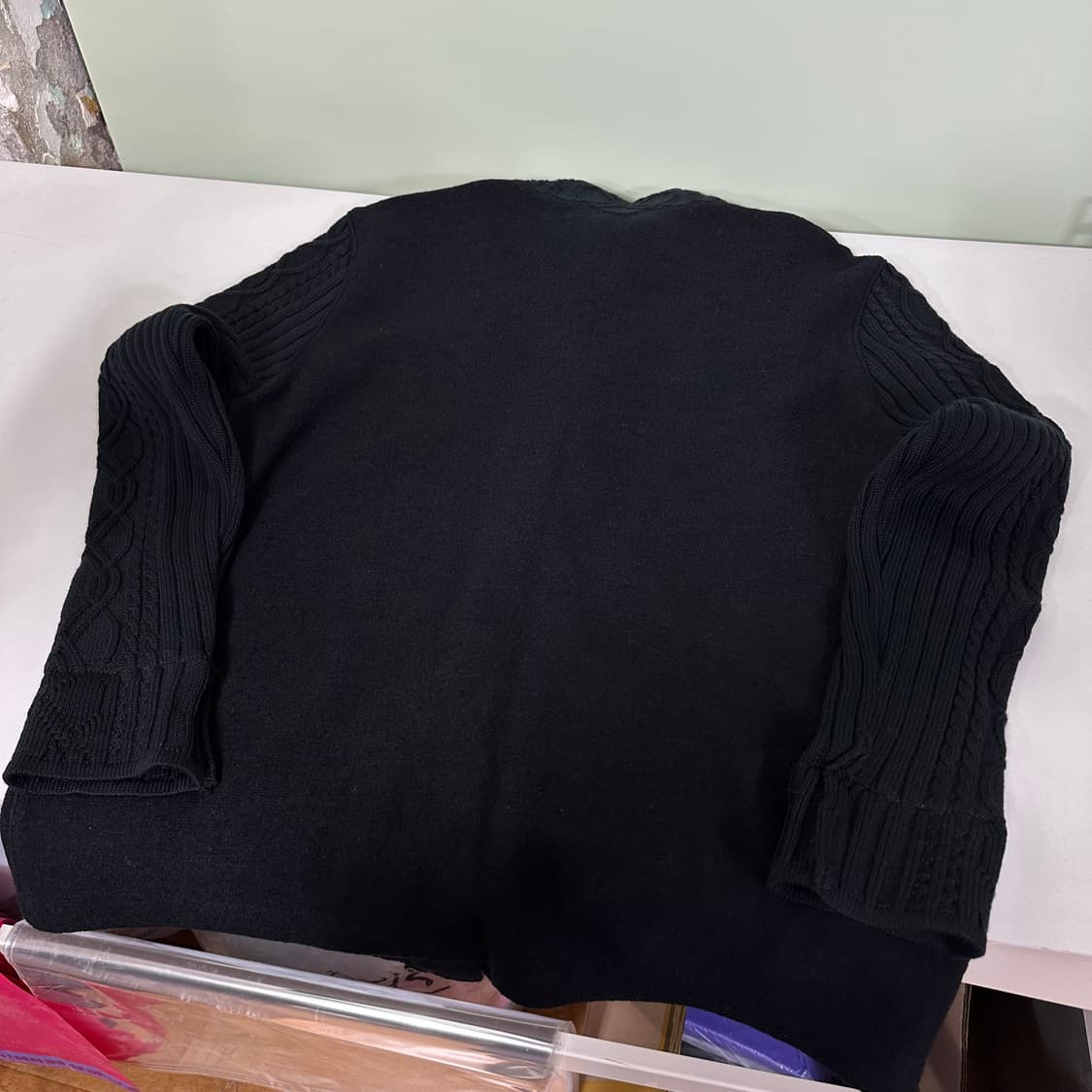 우먼L 세인트제임스 블랙 꽈배기 하이넥 가디건 상품이미지5