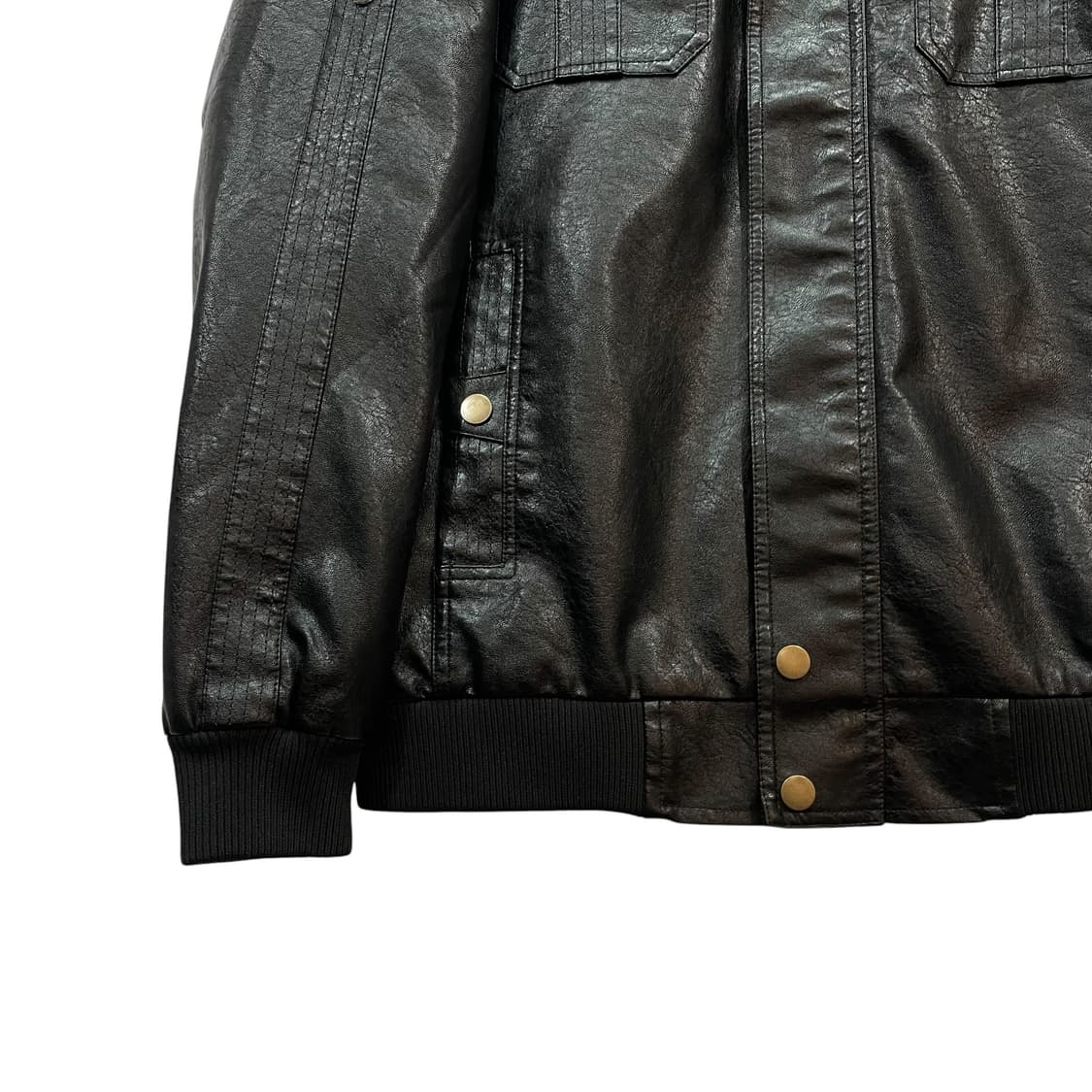 Black Military Leather Jacket 상품이미지3