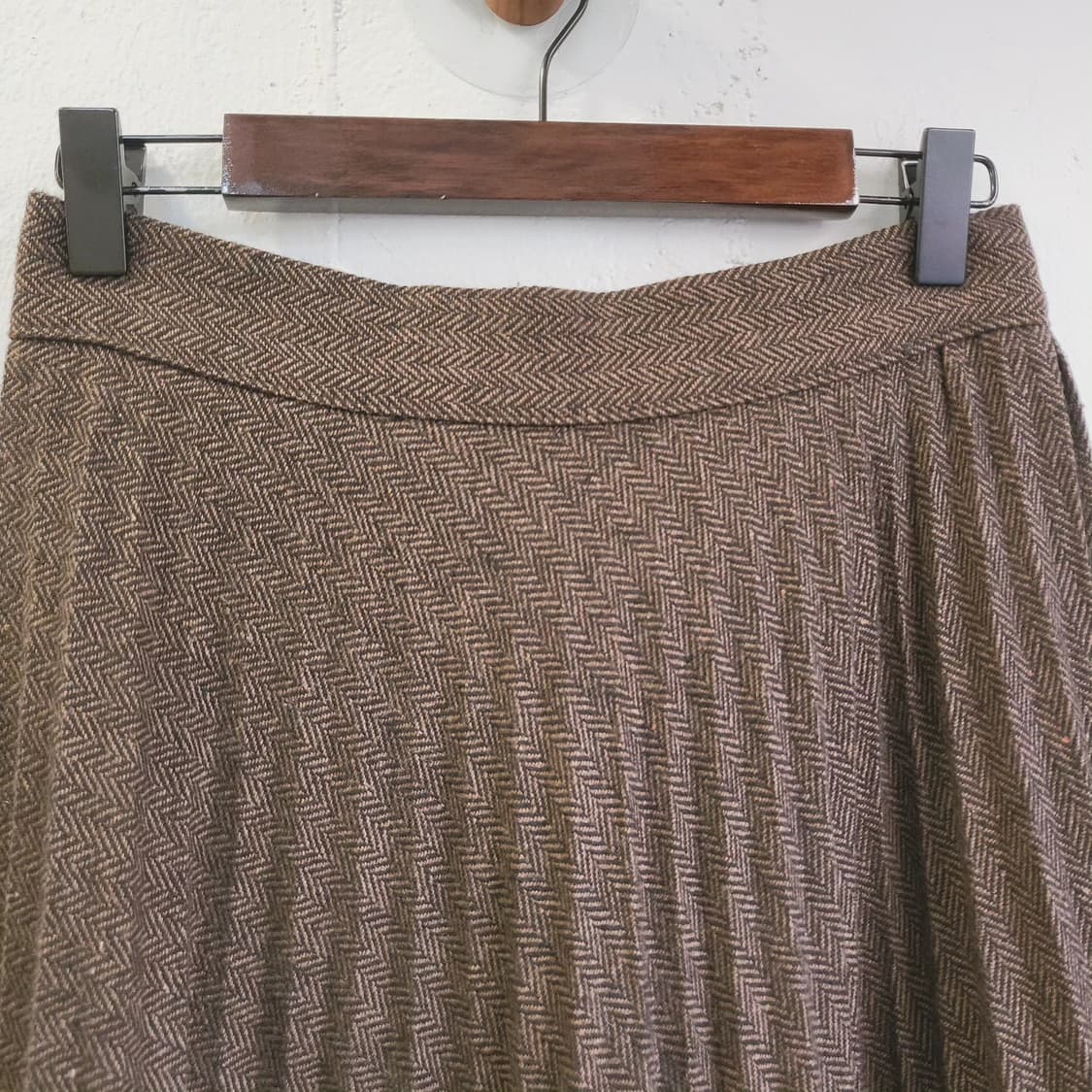 브라운 헤링본 플리츠 울스커트 상품이미지2