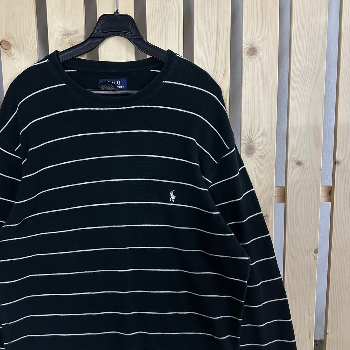 (M~L) 폴로 랄프로렌 블랙 와플 스트라이프 롱슬리브 티셔츠 상품이미지3