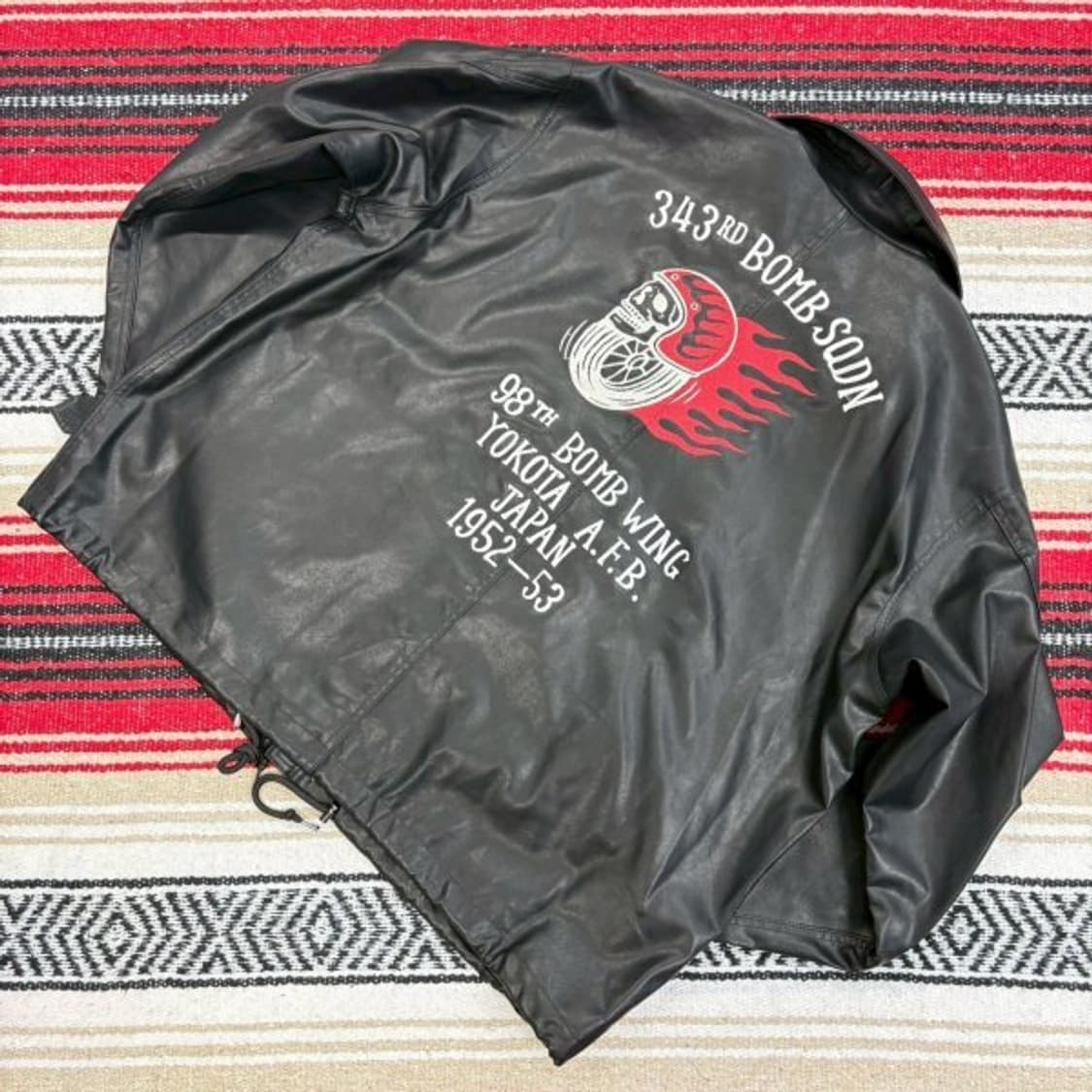 (2XL) 98th 미공군 아카이브 해골 바이커 오버핏 레더 자켓 상품이미지1
