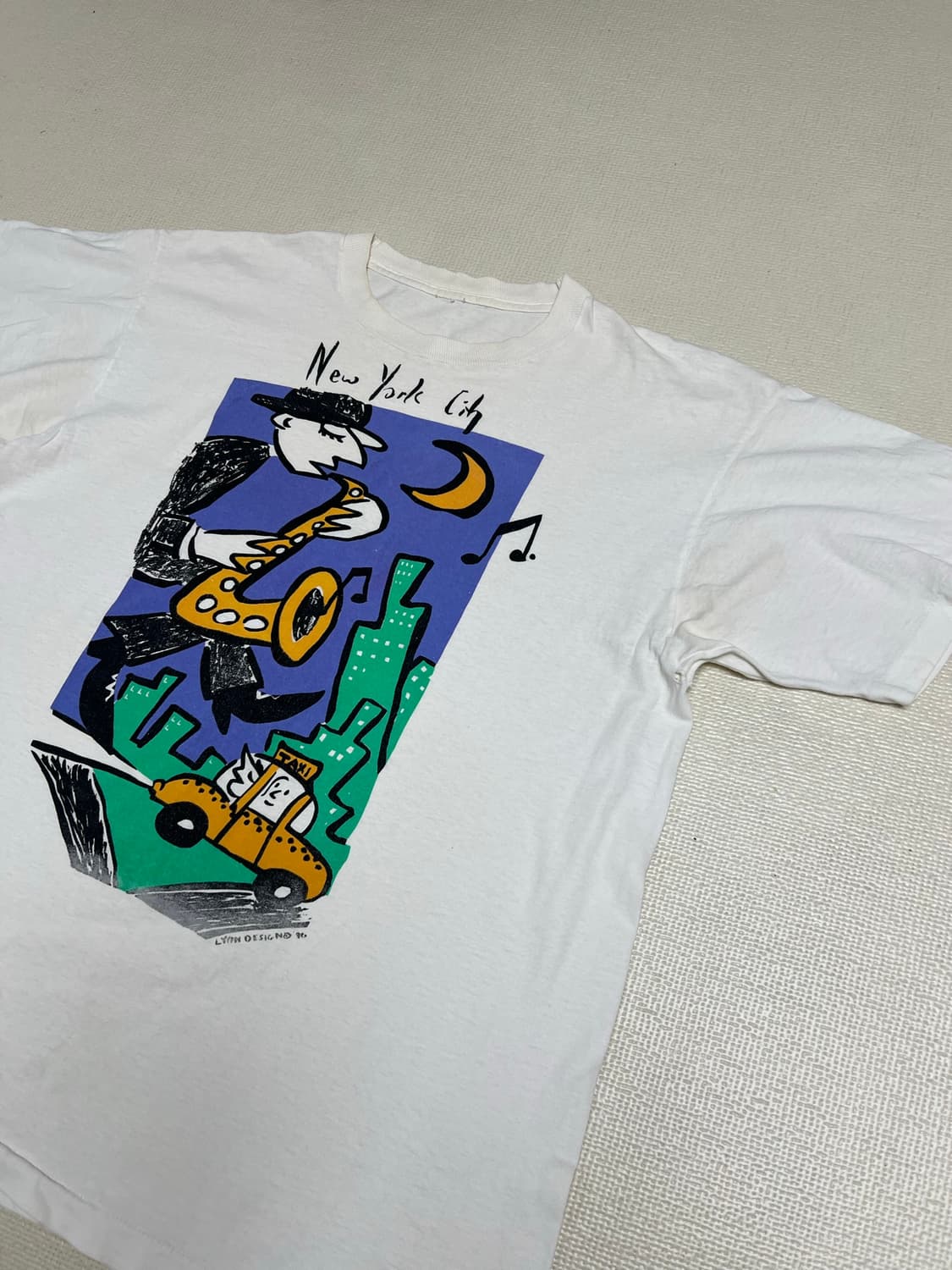 90s 빈티지 뉴욕시티 재즈 일러스트 아트티셔츠 XL 상품이미지2