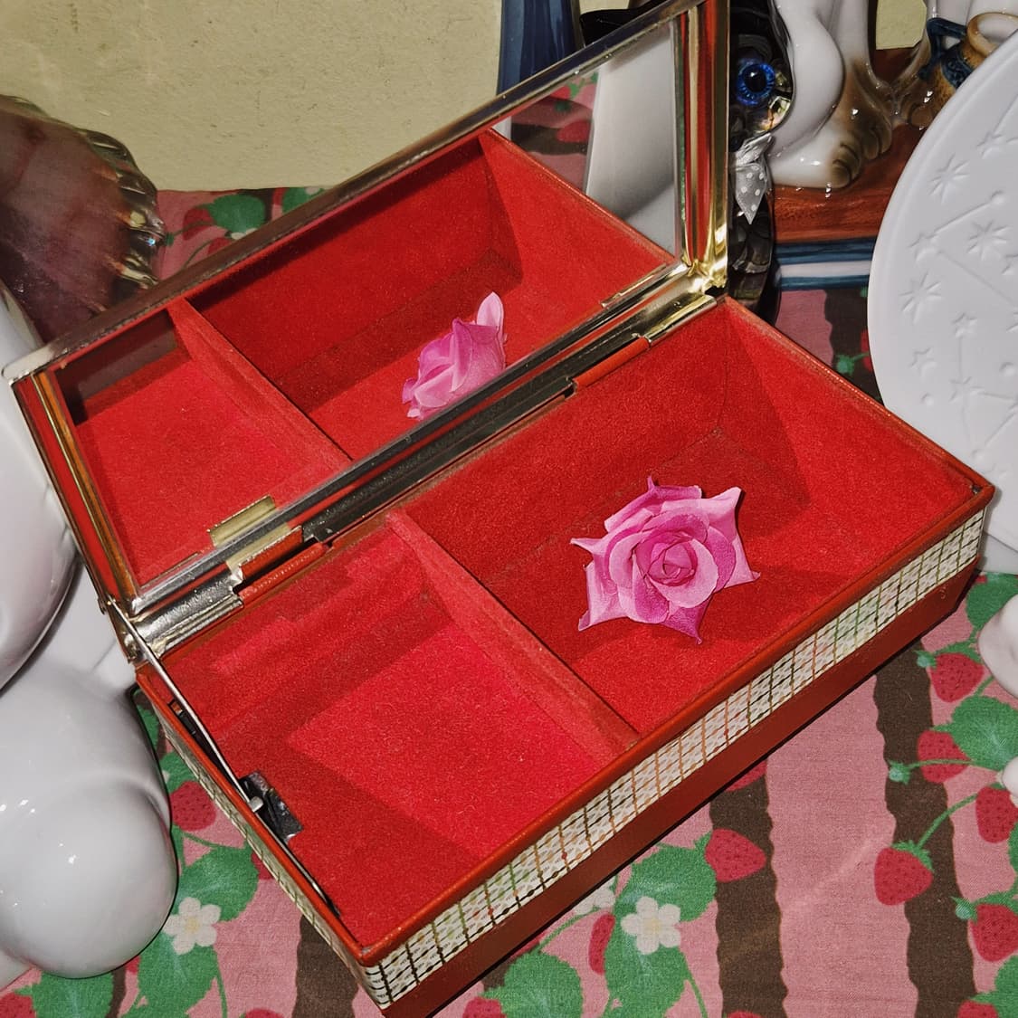 70s 실버 레더 로즈 카메오 오르골 보석함 상품이미지8