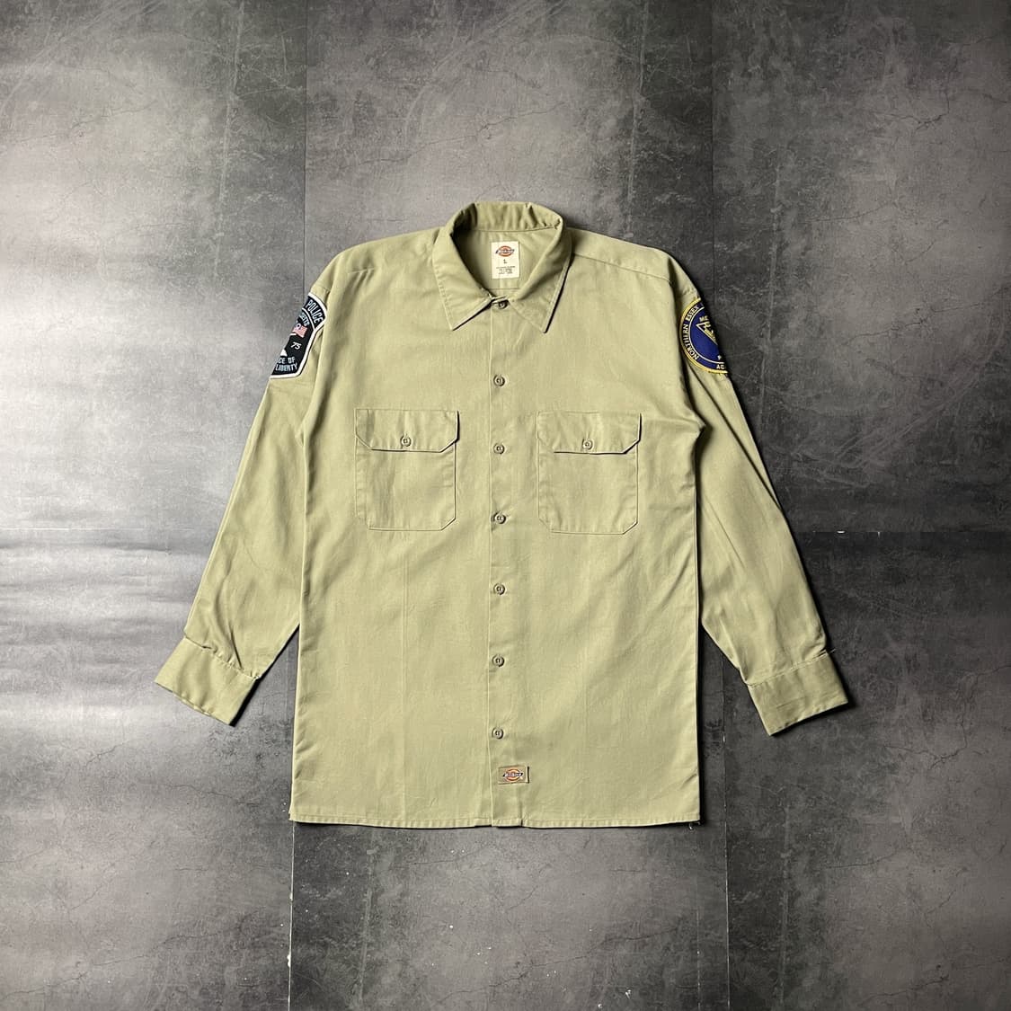 DICKIES 디키즈 빈티지 베이지 코튼 패치 워크 셔츠 A00808 상품이미지1