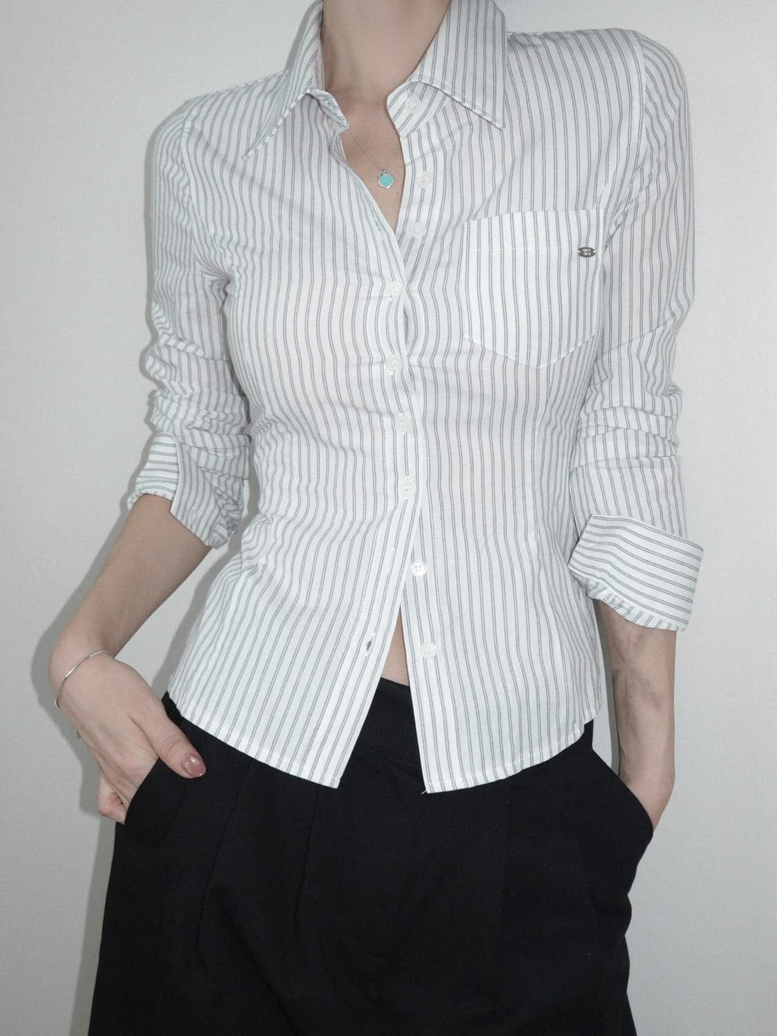 페일제이드 리넨 스트라이프 셔츠 M ivory 상품이미지1