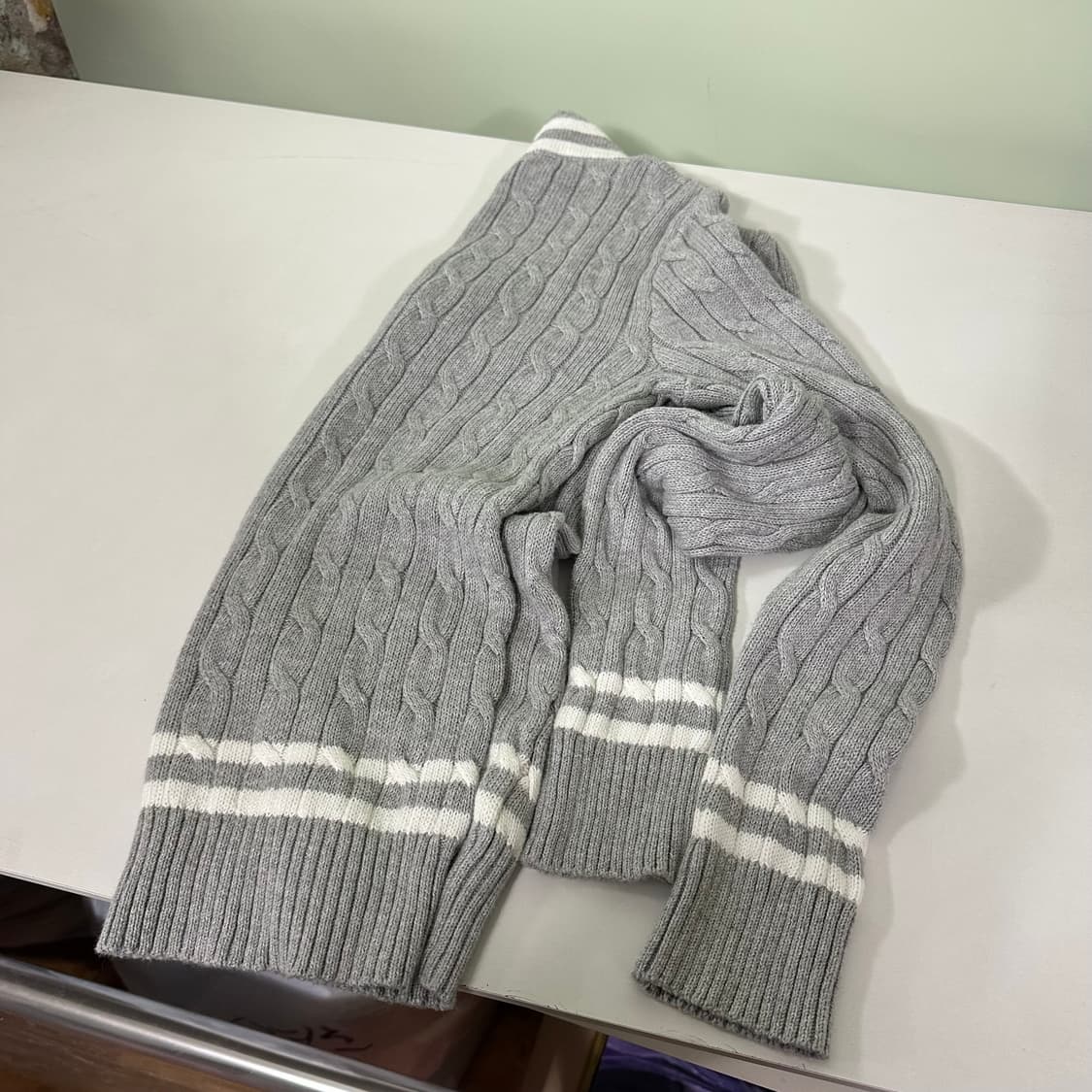 우먼S 로렌랄프로렌 그레이 브이넥 꽈배기면니트 상품이미지5