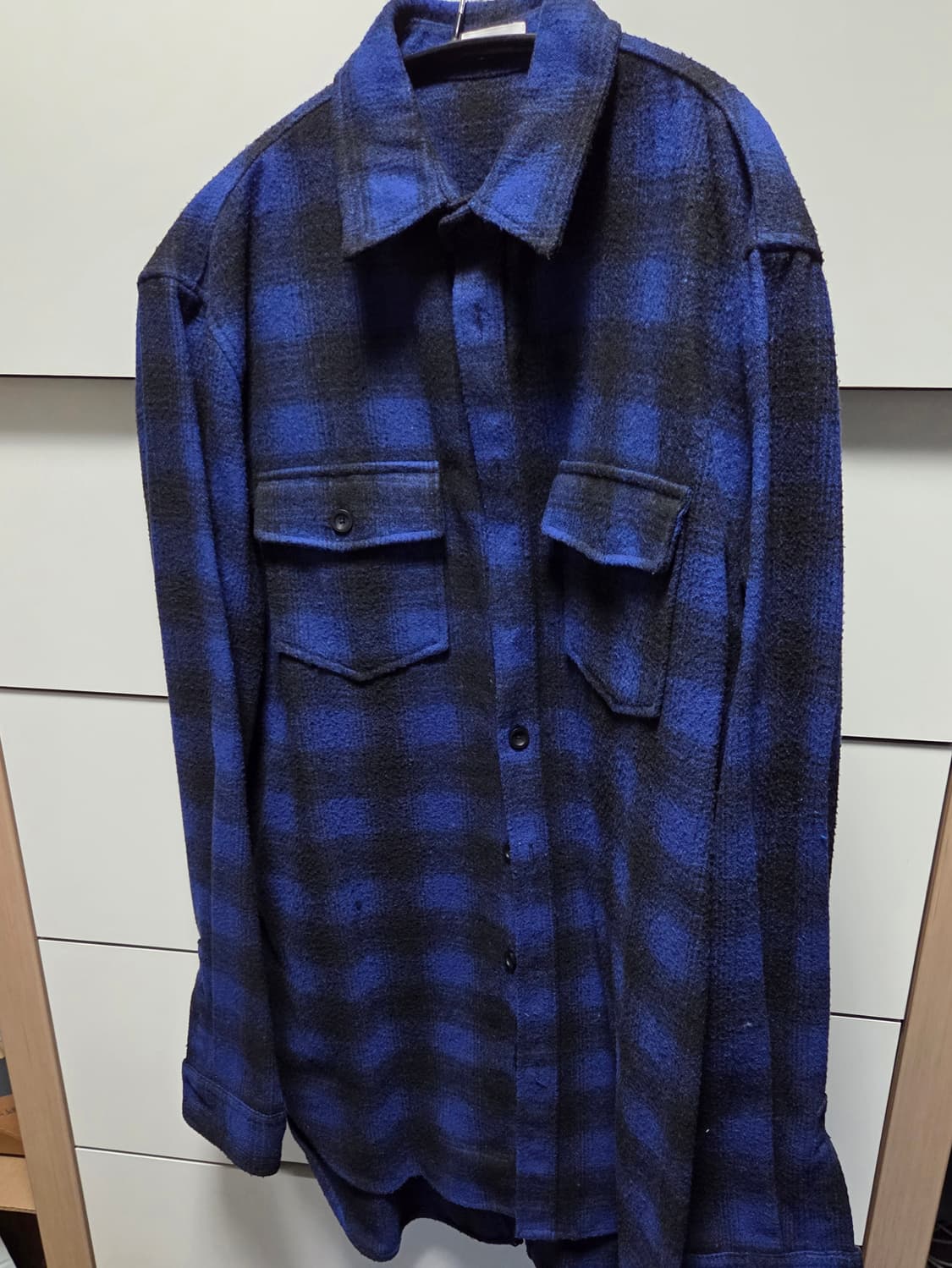 빈티지 스트릿 백 지퍼 블루 체크 셔츠 자켓 L 상품이미지2