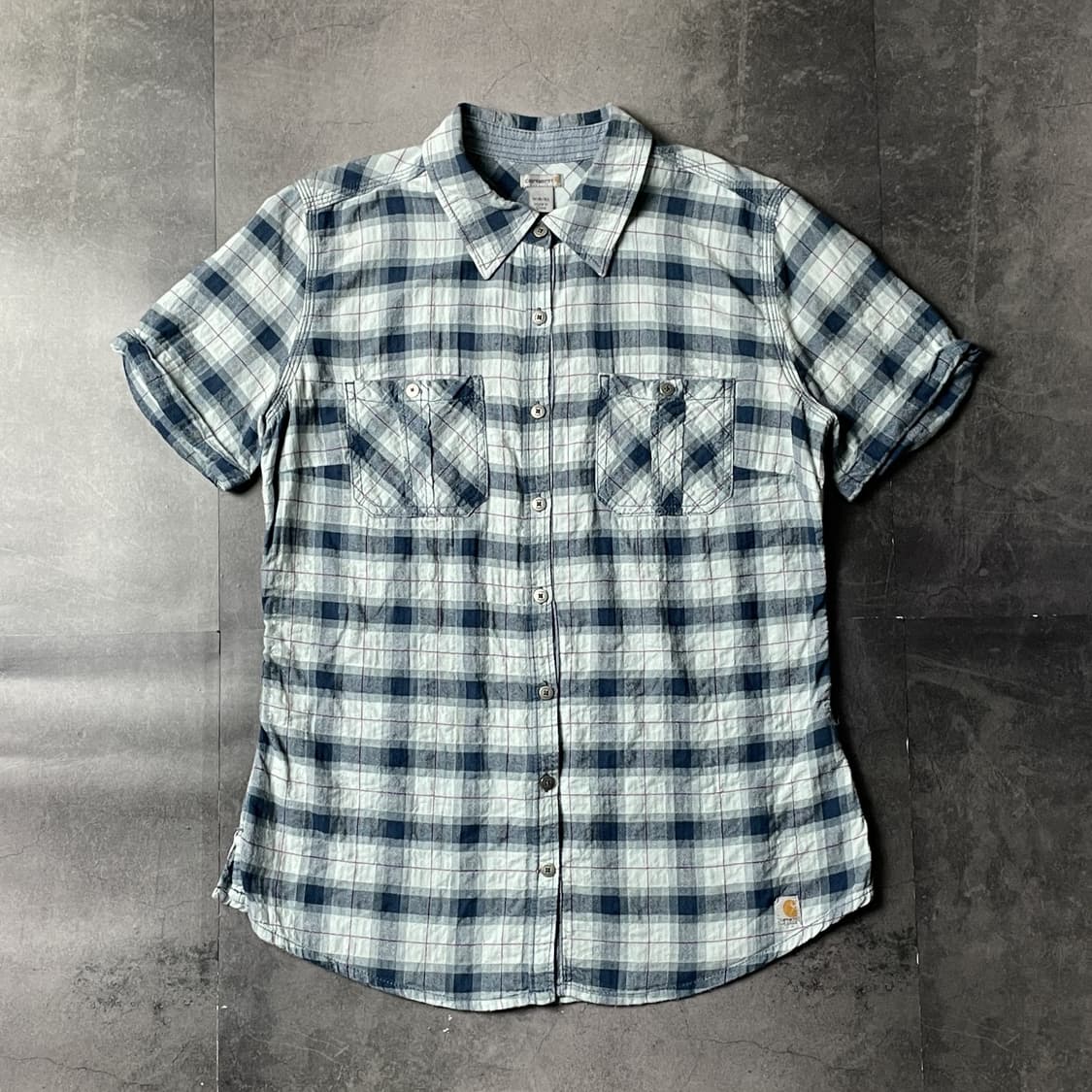 CARHARTT 칼하트 블루 체크 롤업 반팔 워크 셔츠 A01008 상품이미지1