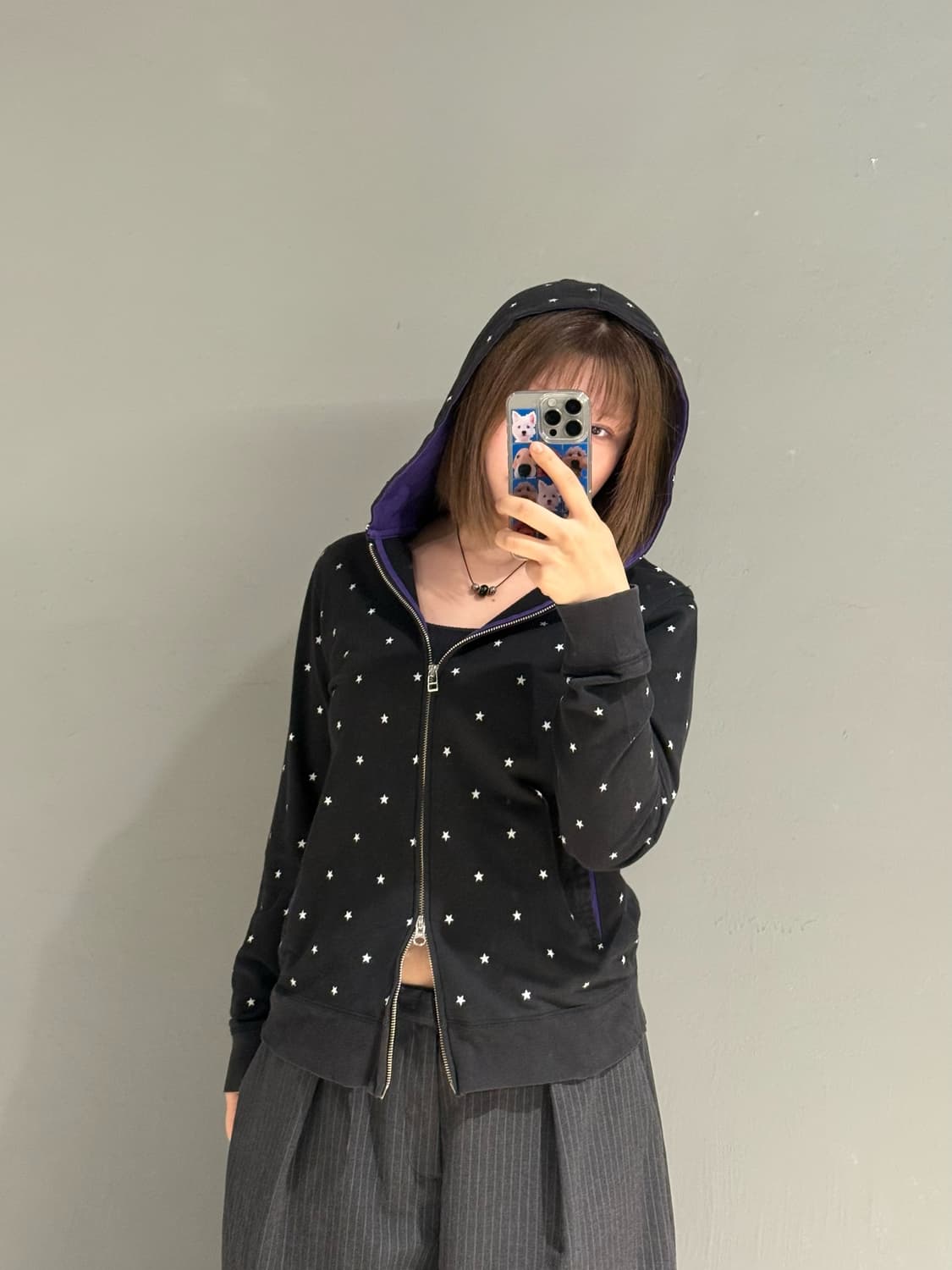 star pattern 2-way hood zip-up 상품이미지3