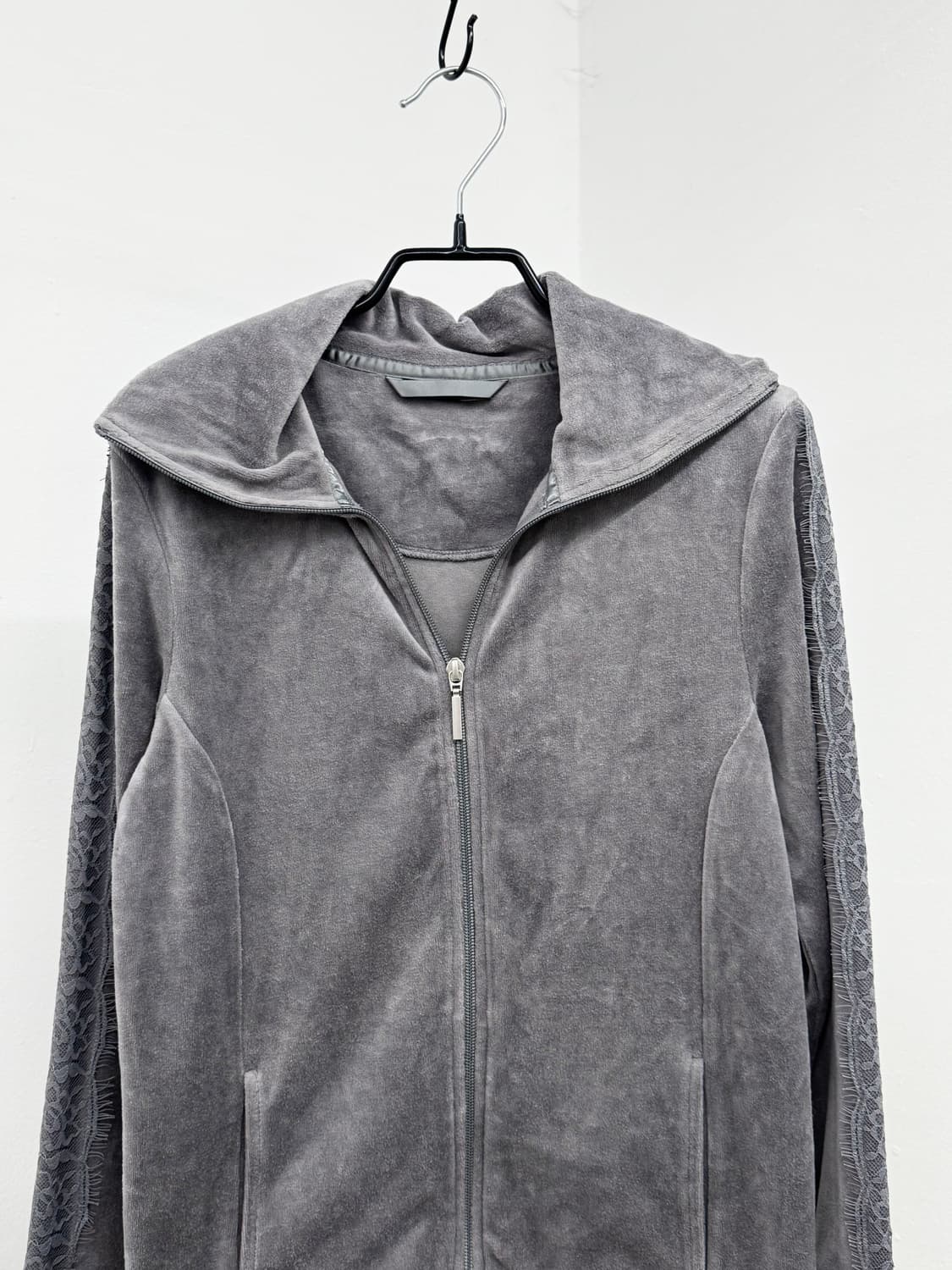 그레이 벨벳 레이스 집업 상품이미지6