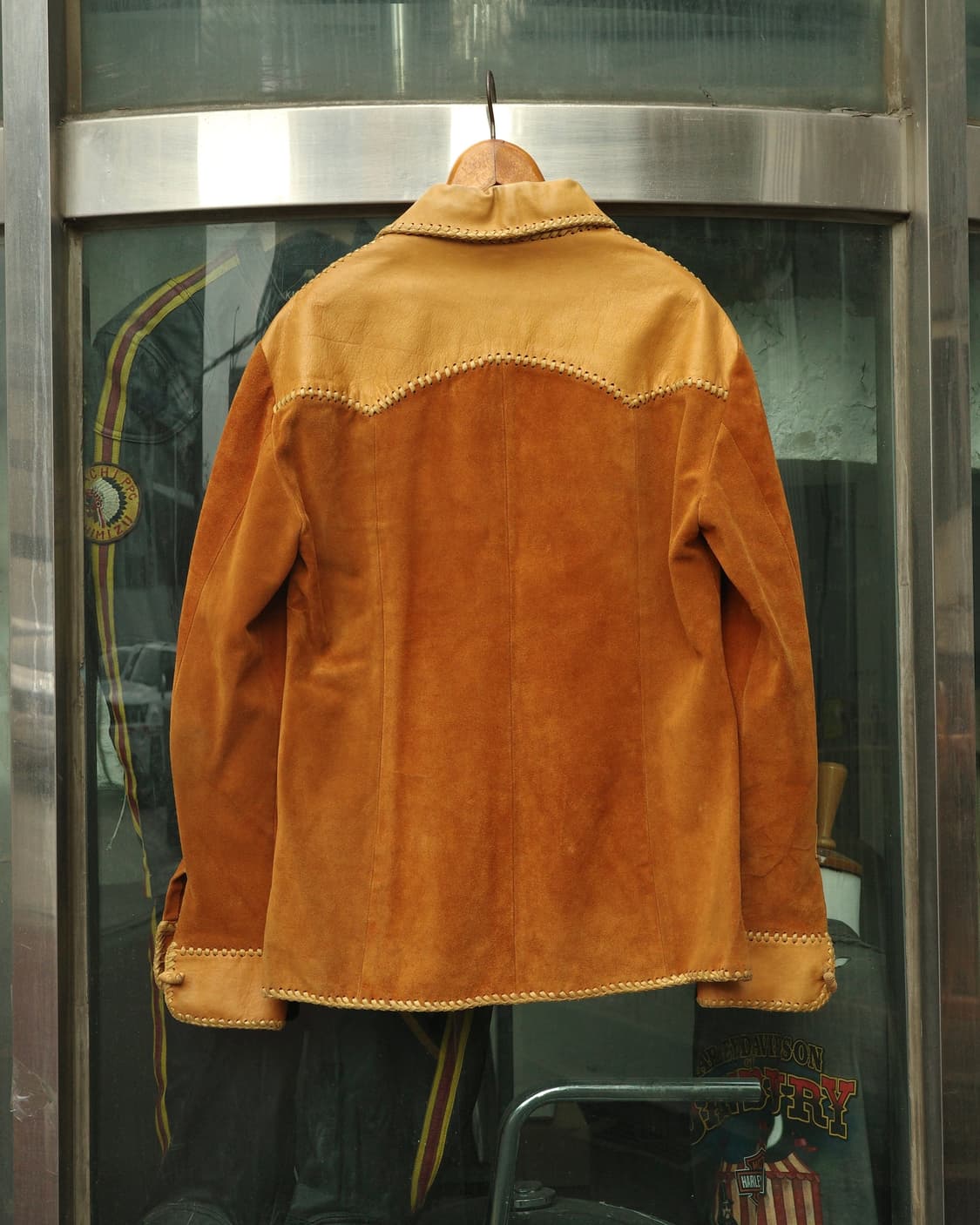 70‘s 핸드크래프트 히피 투톤 레더 셔츠 자켓 상품이미지5